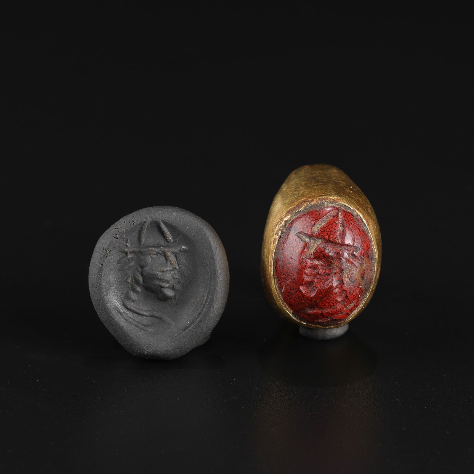 Ancient Roman Solid Gold Ring with Jasper Intaglio of Male Bust: An Ancient Roman solid gold ring, weighing 18 g, featuring a jasper intaglio carved with a male bust on the bezel. Weight: 18gram