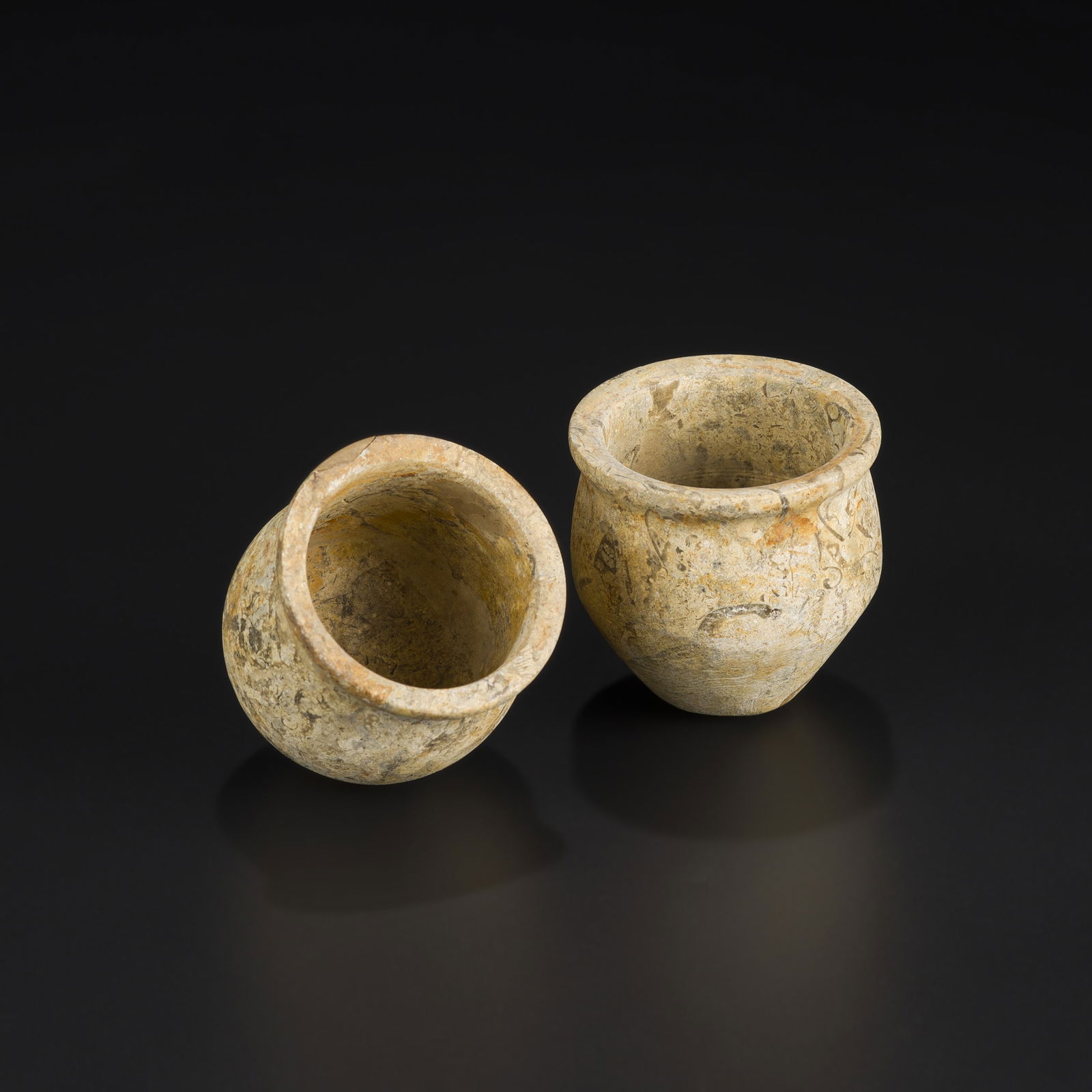 Pair Of Ancient Bactrian Civilization Marble Pot: Pair Of Ancient Bactrian Civilization Marble Pot. Total Weight: 157gram