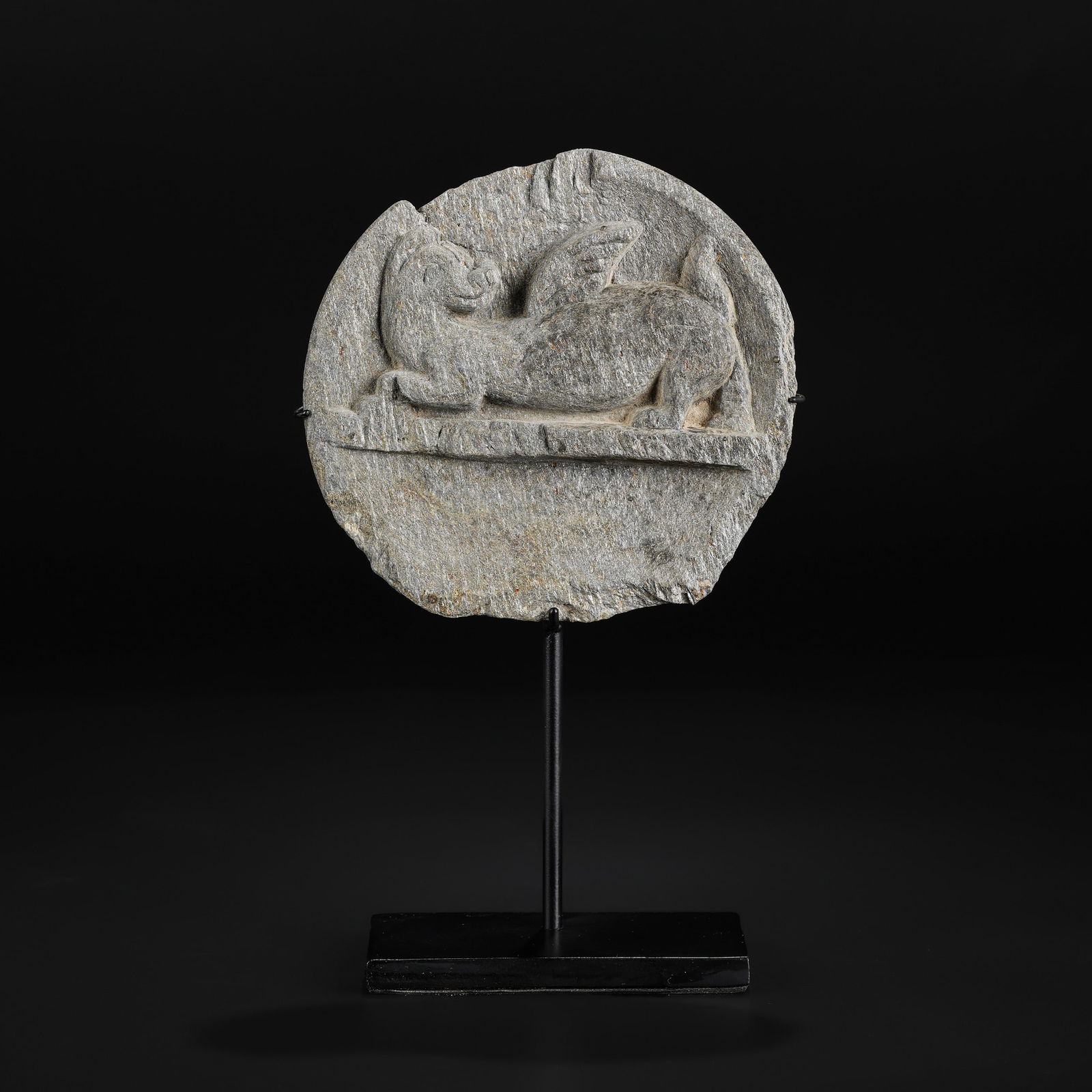 Ancient Gandhara Art Cosmetic Stone Plate Carving Of A Winged Lion: Ancient Gandhara Art Cosmetic Stone Plate Carving Of A Winged Lion Size Detail: ?12.5cm Weight: 327gram