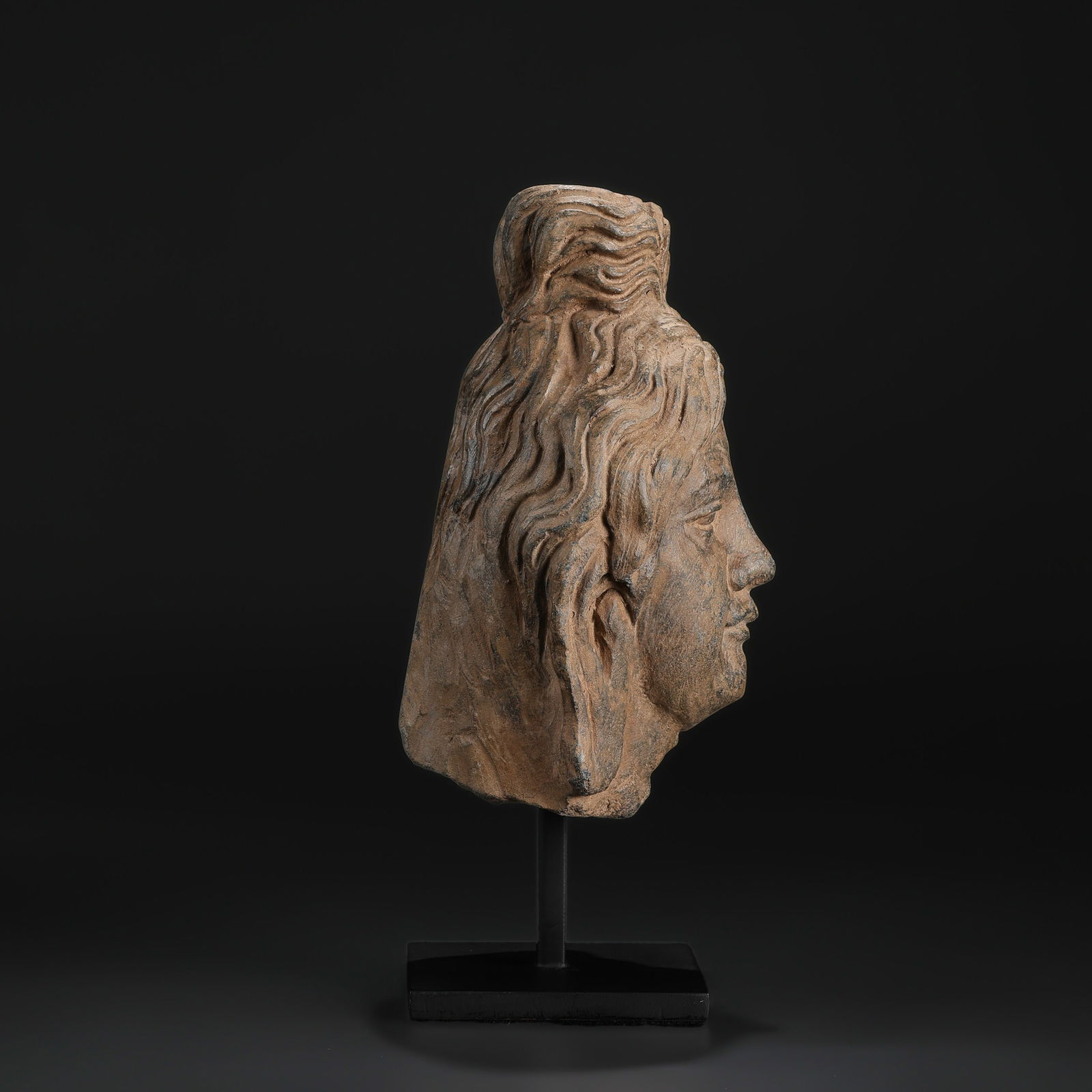 Indo-Greek Gandhara Gray Schist Stone Head Sculpture - 2