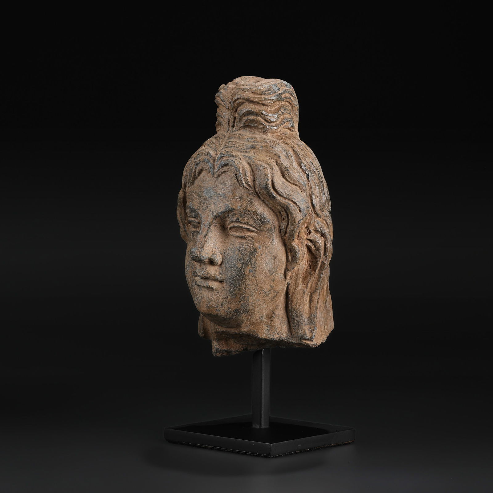 Indo-Greek Gandhara Gray Schist Stone Head Sculpture - 4