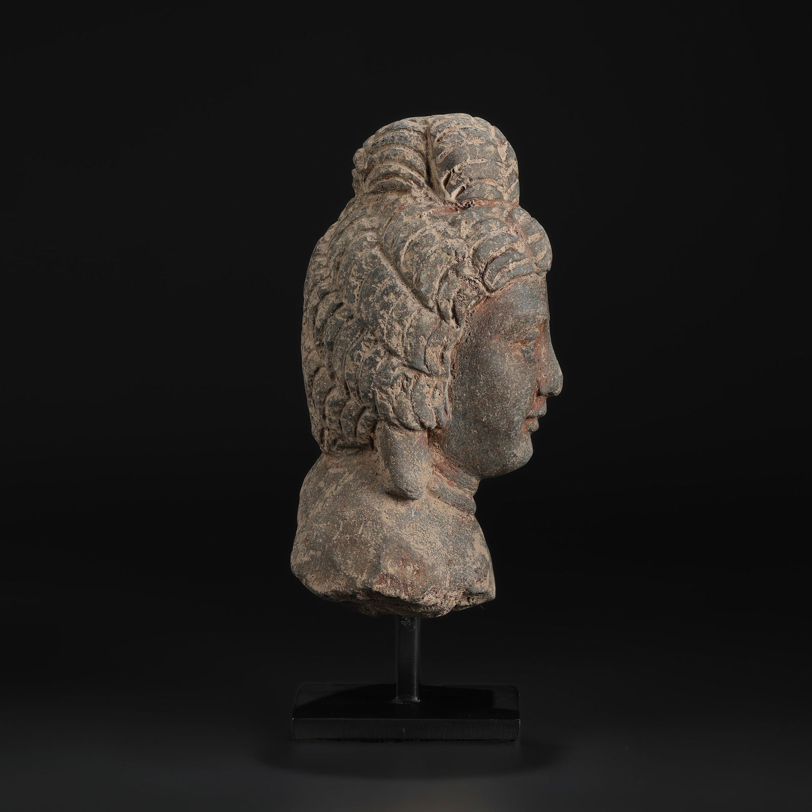 Gandhara Art Old Gray Stone Head of Avalokitesvara - 2