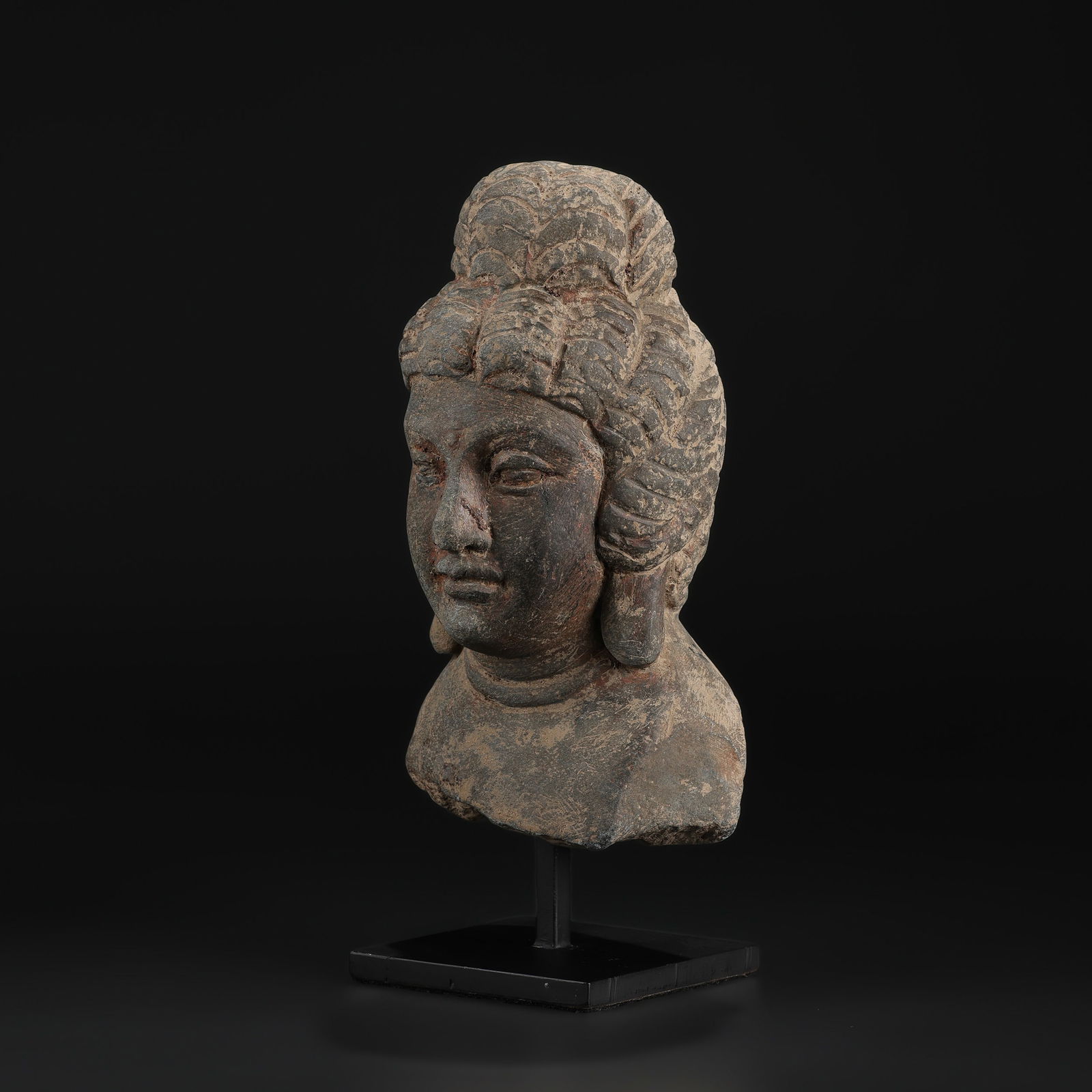 Gandhara Art Old Gray Stone Head of Avalokitesvara - 4