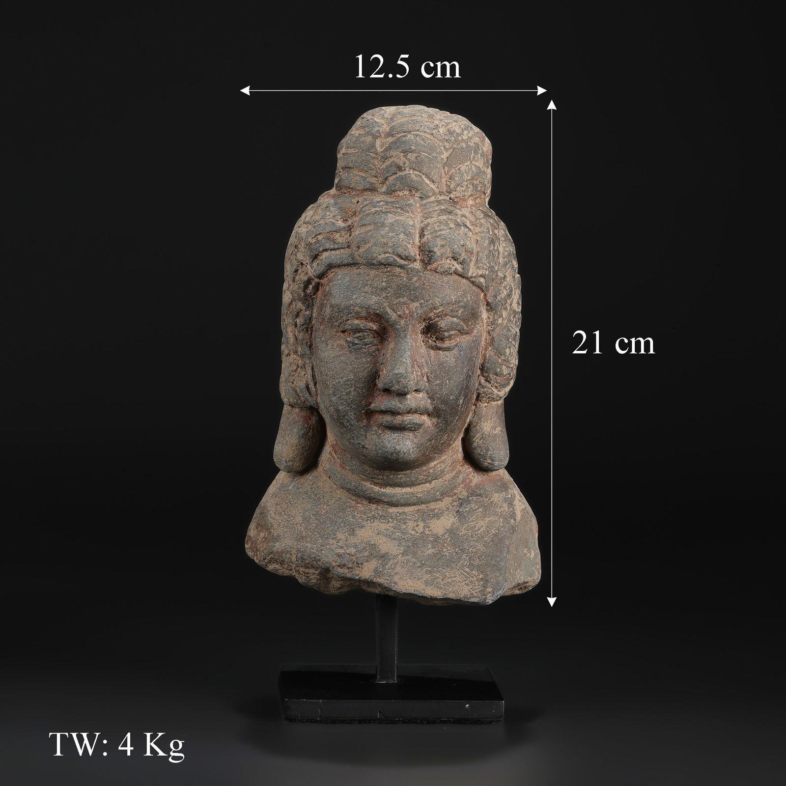 Gandhara Art Old Gray Stone Head of Avalokitesvara - 5