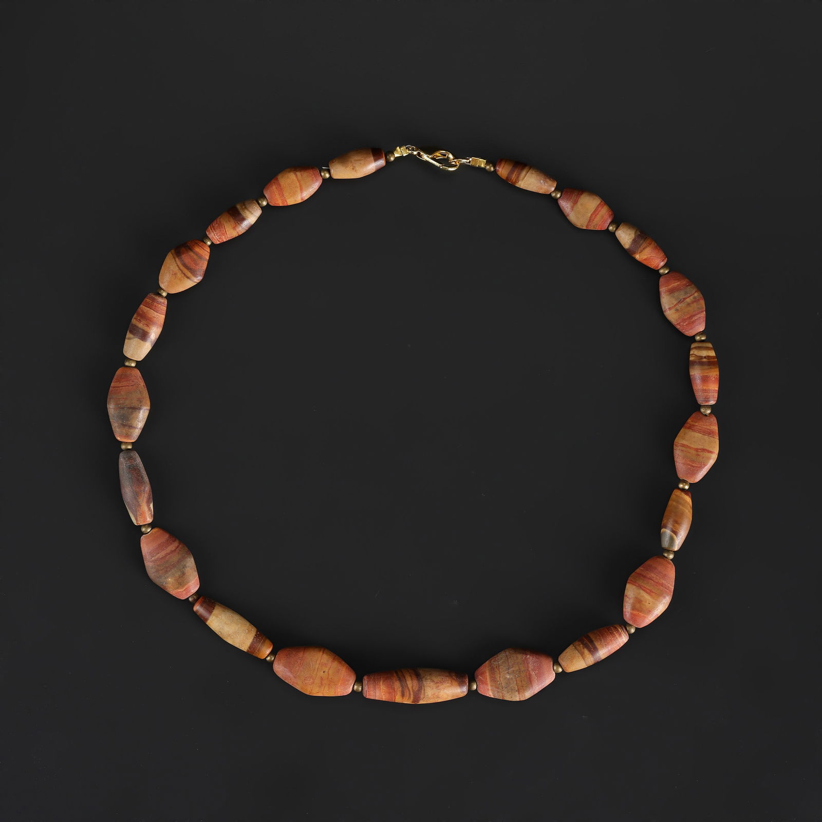 Greek-Bactrian Ancient Jasper Beads: Ancient beads from the Greek-Bactrian region, composed entirely of jasper. Length: 19in Total Weight: 46gram