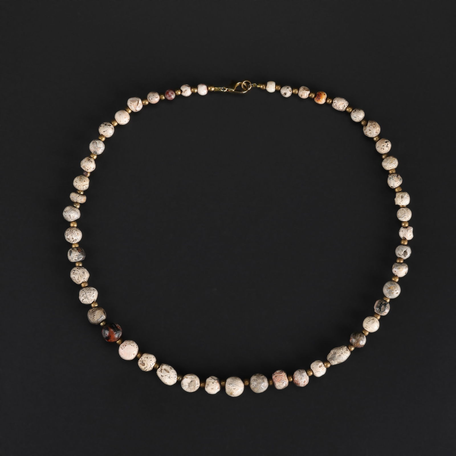 Ancient Himalayan Agate Beads Necklace: Ancient necklace composed of agate beads from the Himalayan region. Length: 22in Total Weight: 46gram