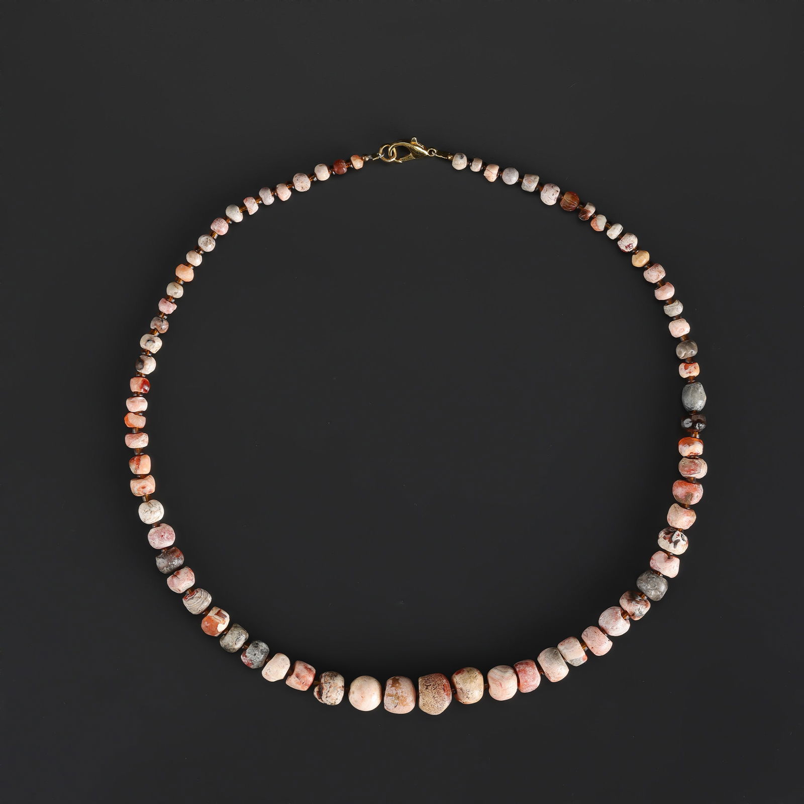 Ancient Himalayan Agate Beads Necklace: Ancient necklace composed of agate beads from the Himalayan region. Length: 22in Total Weight: 46gram
