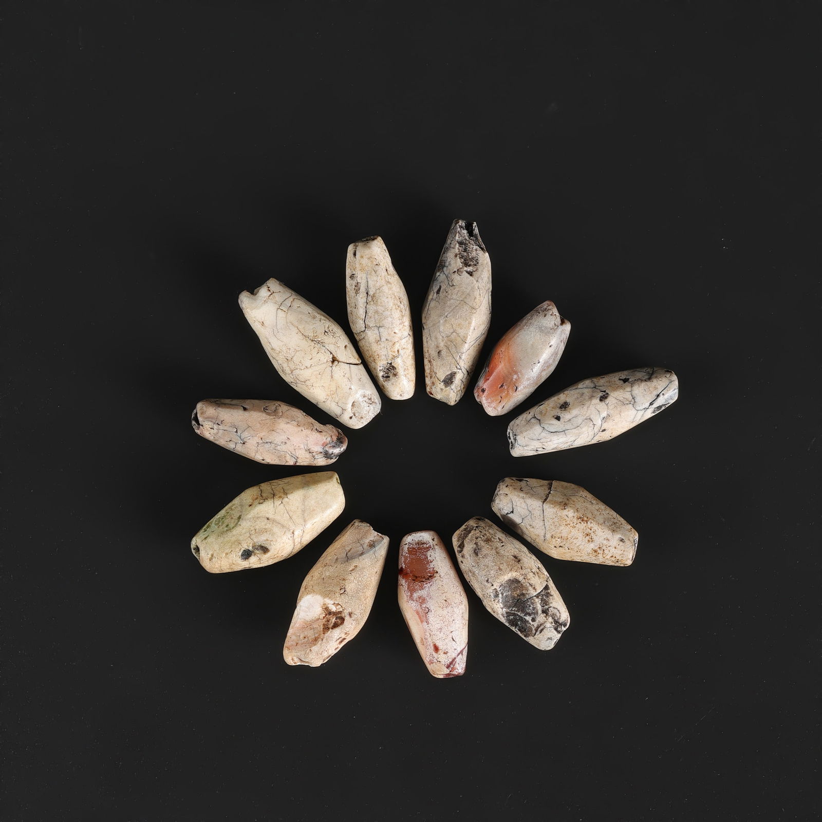 Himalayan Tibetan Banded Agate Beads, Group of 11 — Circa 1st Millennium CE: Himalayan Tibetan Banded Agate Beads, Group of 11 — Circa 1st Millennium CE Total Weight: 24gram