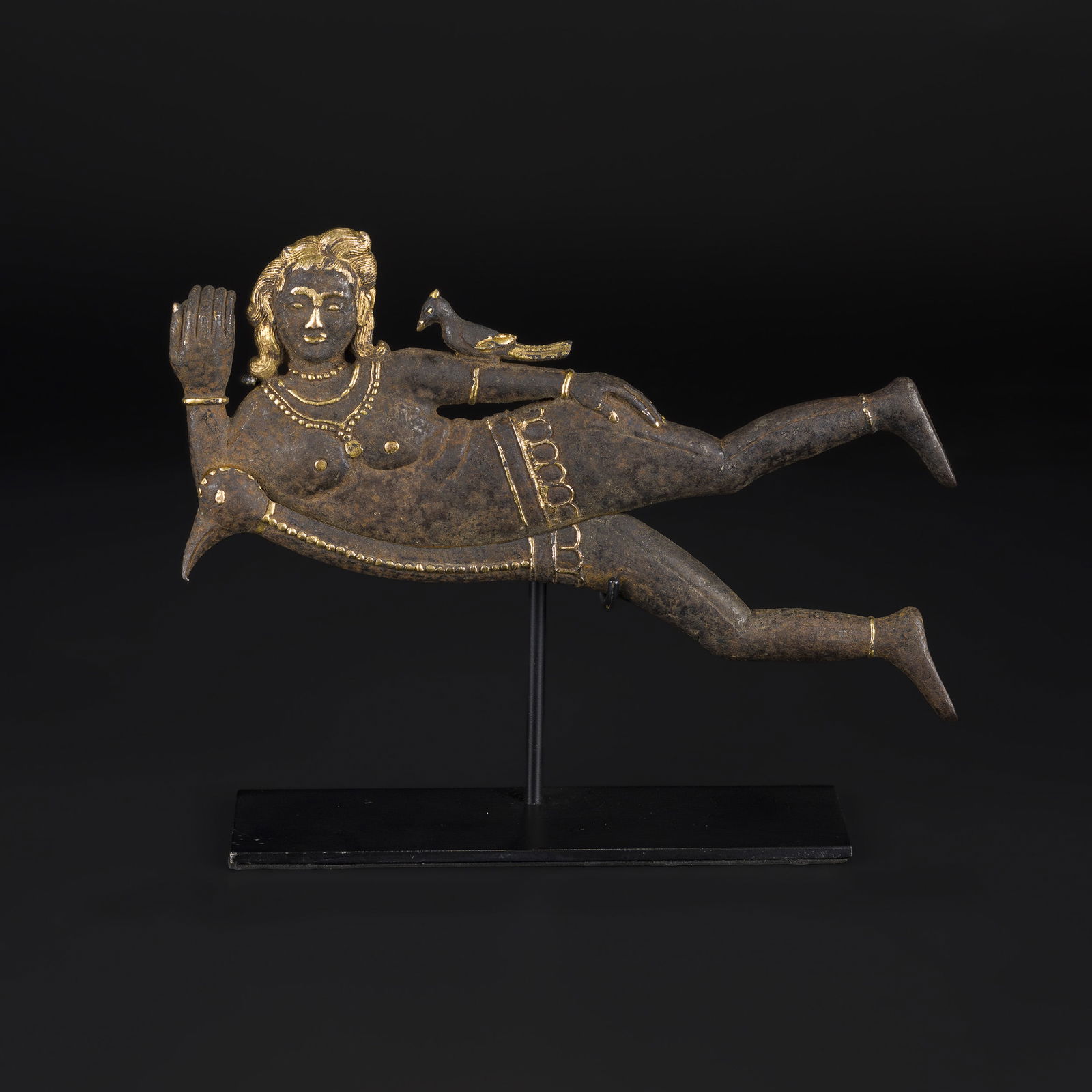 Indonesian Iron Betel Nut Cutter Featuring Female Figure with Gilded Details, Late 19th Century: Indonesian Iron Betel Nut Cutter Featuring Female Figure with Gilded Details, Late 19th Century. Weight: 920gram