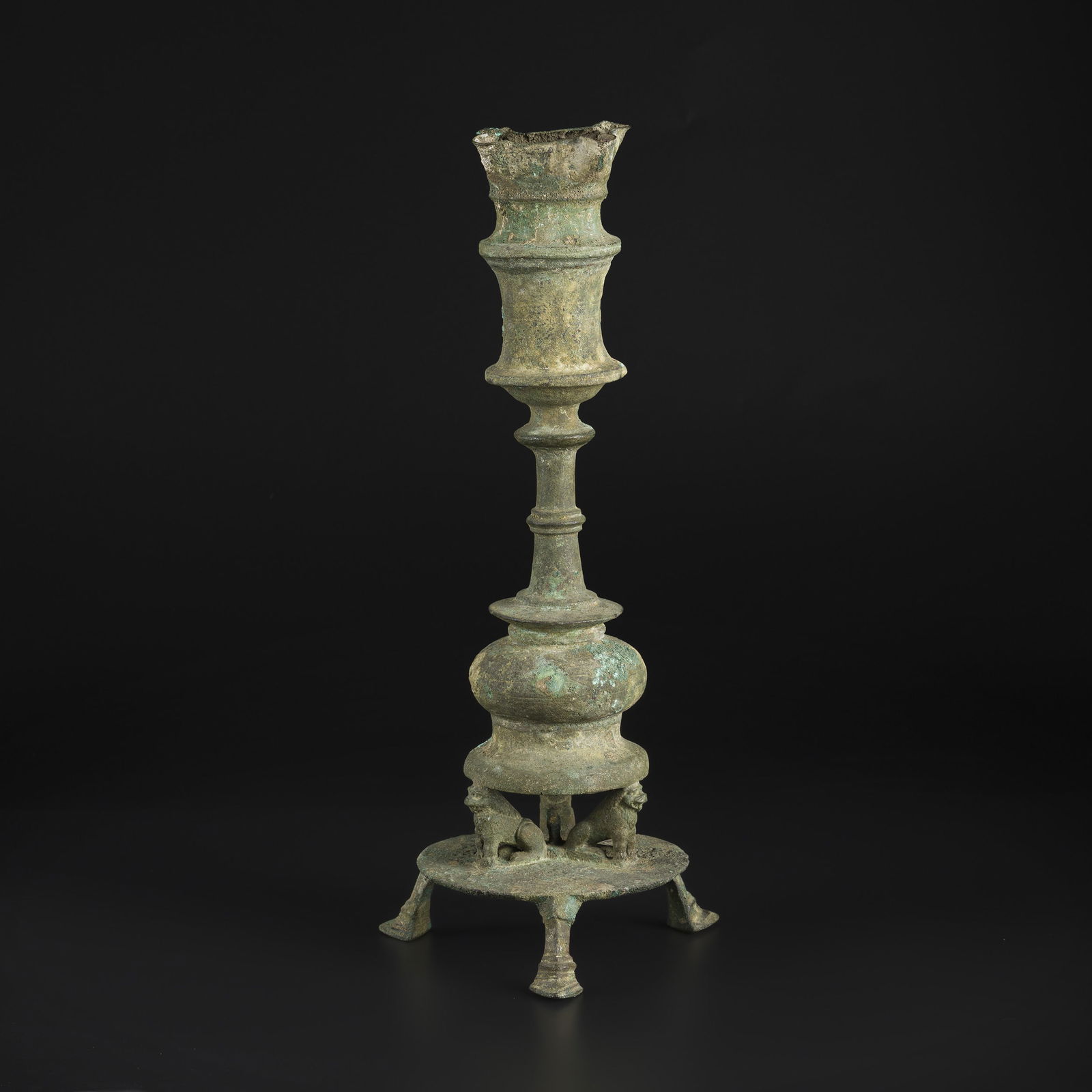 Ancient Medieval Period Bronze Lampstand: Ancient Medieval Period Bronze Lampstand. Size Detail: 18 x 43.5cm Weight: 3kg