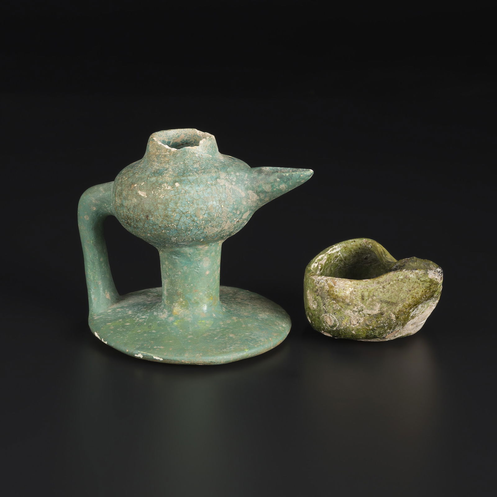 Antique Persian Pottery Oil Lamp and Cup: Antique Persian Pottery Oil Lamp and Cup Total Weight: 247gram