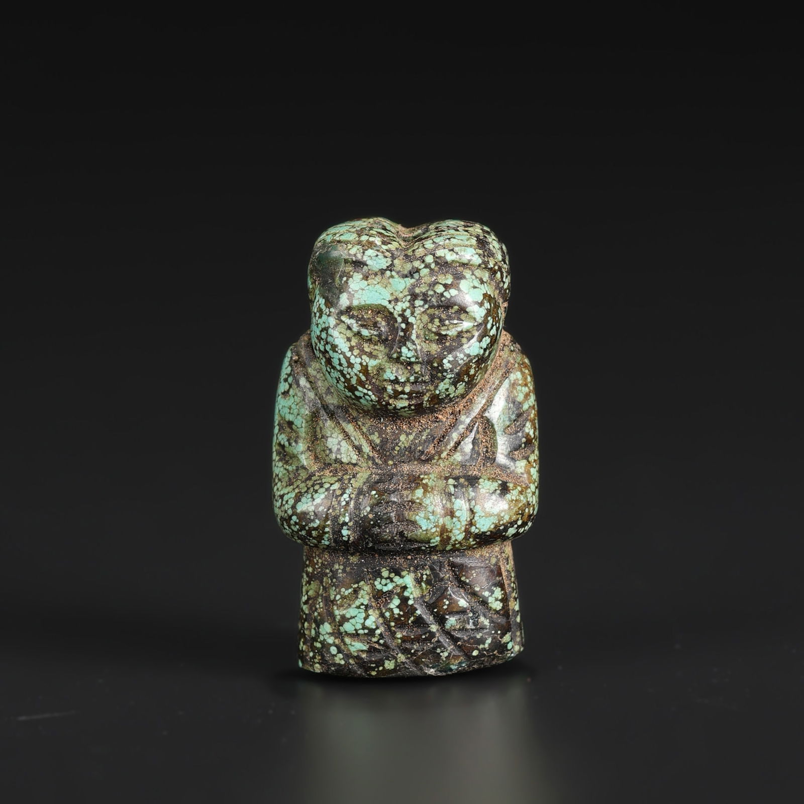 Chinese Western Zhou Dynasty Figurine Pendant Carved In Turquoise Stone: Chinese Western Zhou Dynasty Figurine Pendant Carved In Turquoise Stone Size Detail: 1.8 x 3cm Weight: 10gram