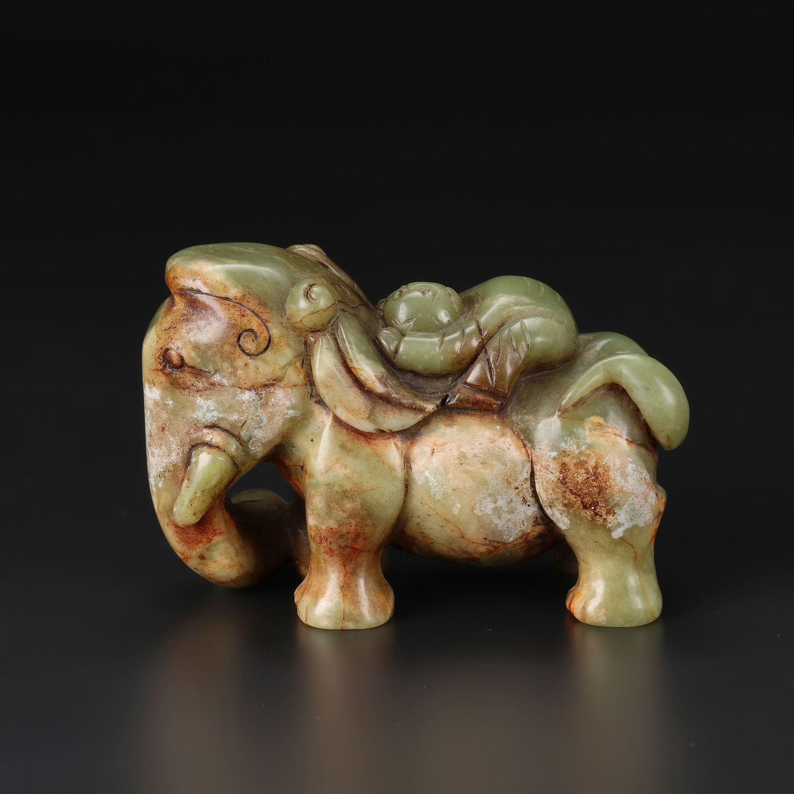 Hetian Jade Boy Riding Elephant Sculpture: Hetian Jade Boy Riding Elephant Sculpture Size Detail: 11.5 x 7.5cm Weight: 666gram