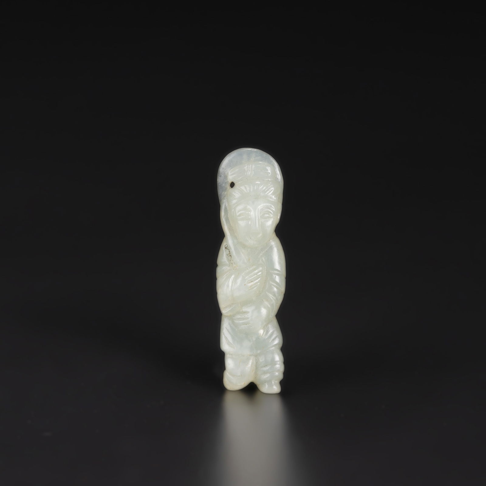 Chinese Carved Celadon Jade Figure Of Boy: Chinese Carved Celadon Jade Figure Of Boy Size Detail: 1.3 x 4.5cm Weight: 6gram
