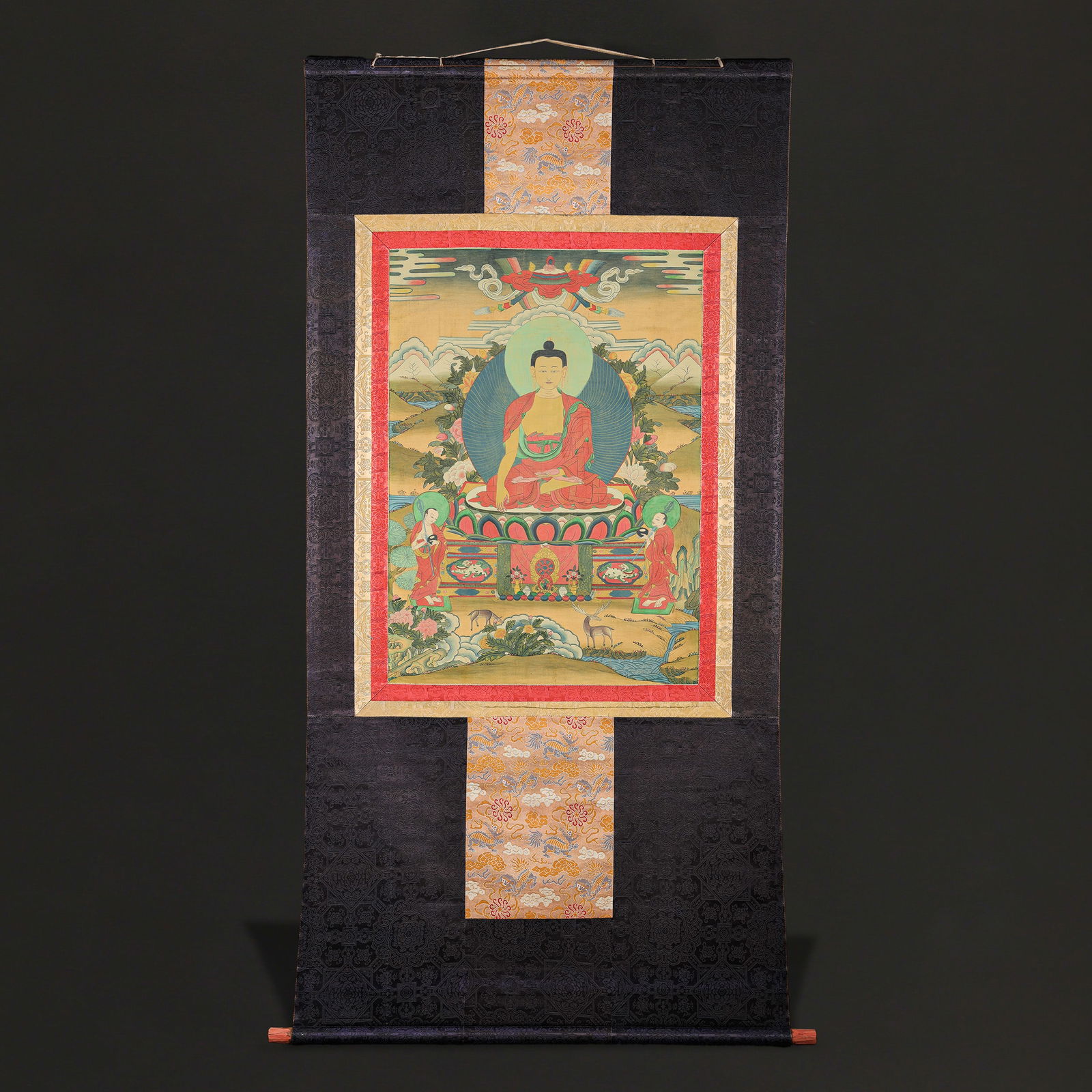 Buddha Shakyamuni Tibetan Tangka Painting with Silk Border (1 of 5)