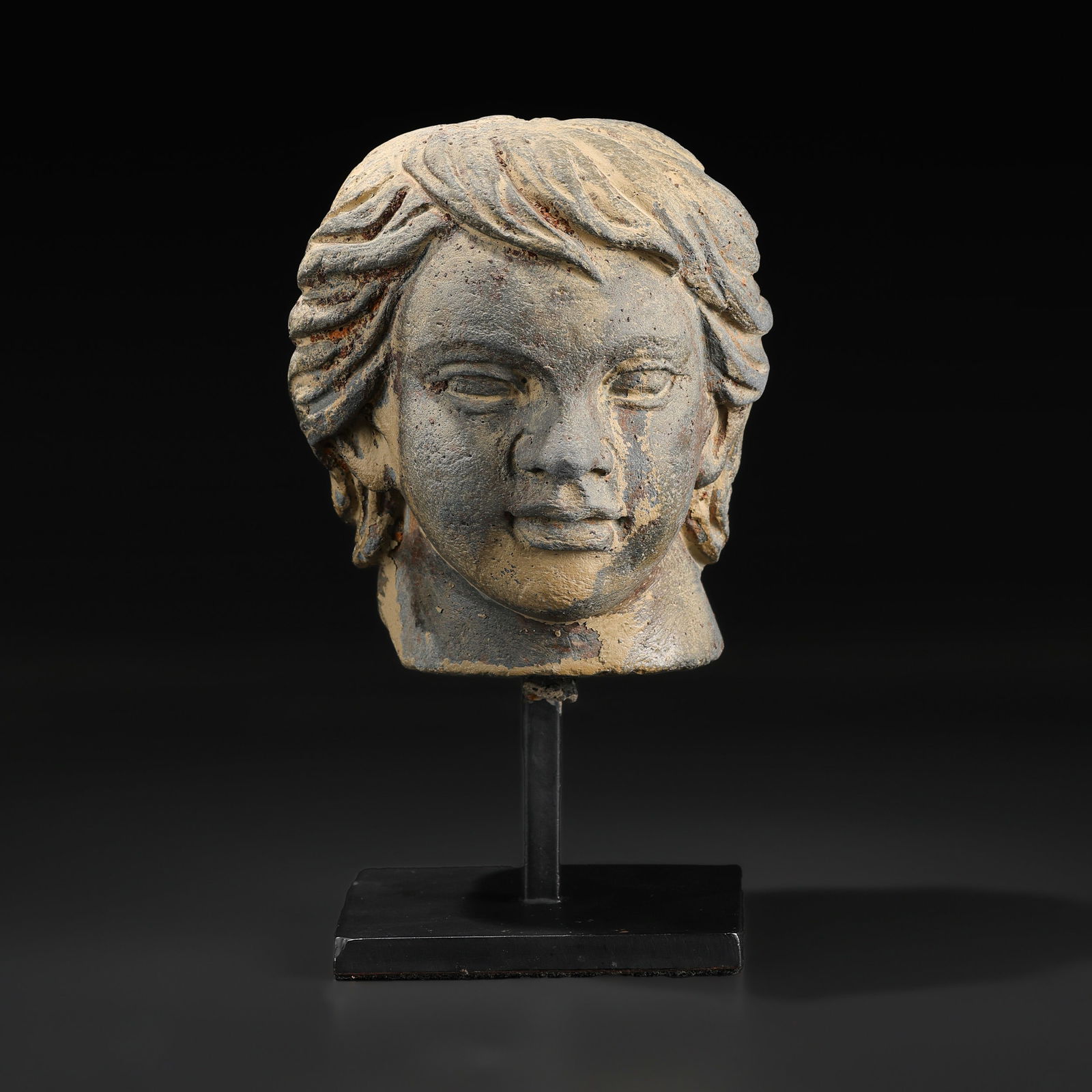 Old Antique Indo Greek Gandhara Gray Schist Stone Statue Sculpture Figure Head (1 of 5)