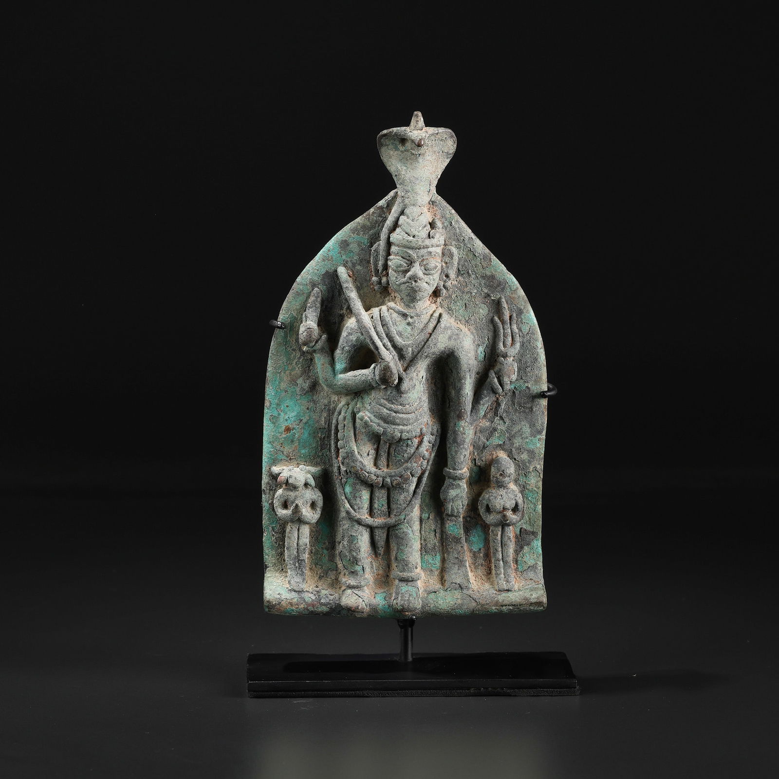 Antique Old Bronze South India Hindu God Virbhadra Plaque Figurine (1 of 5)