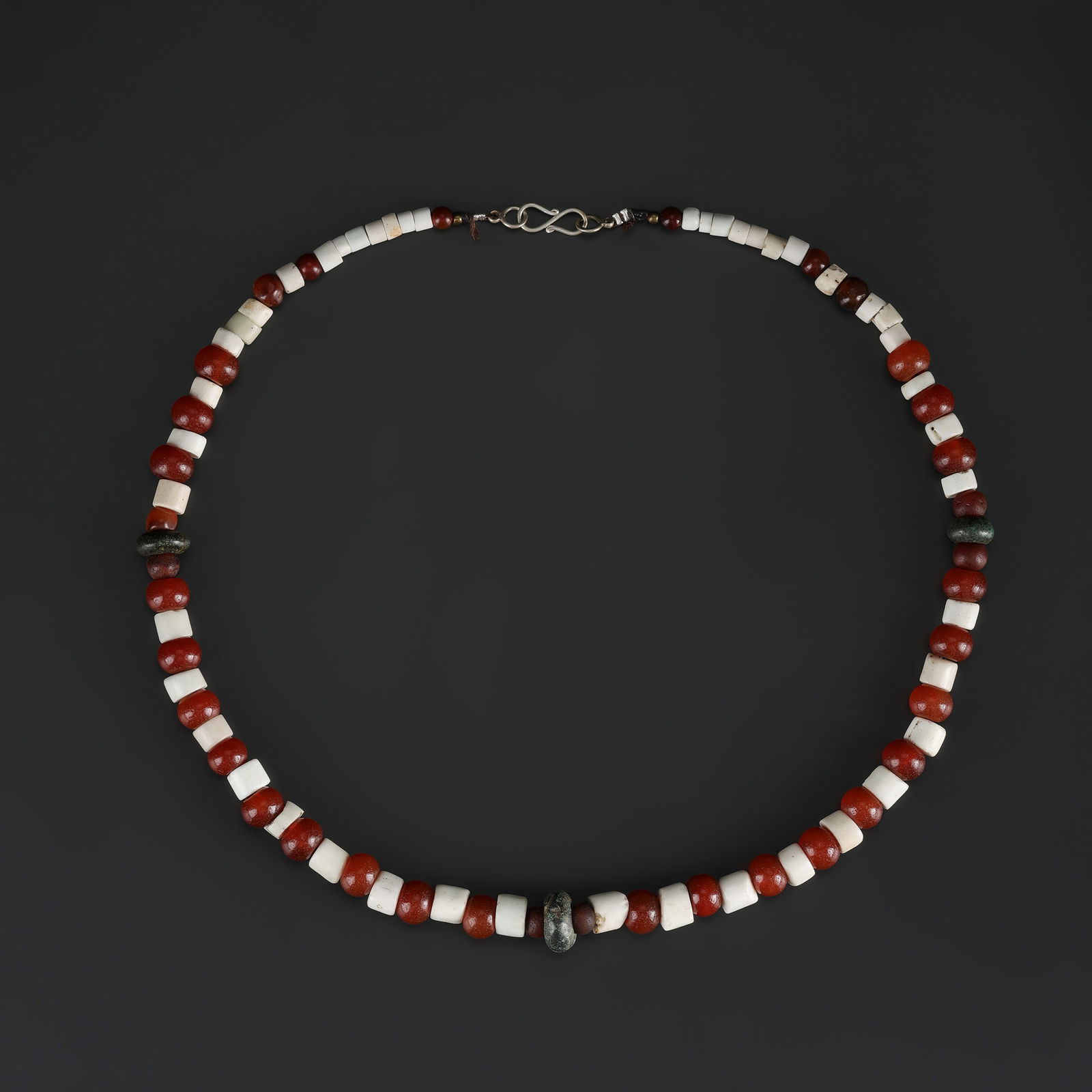 Old Mixed Carnelian and White Shell Beads Necklace (1 of 4)