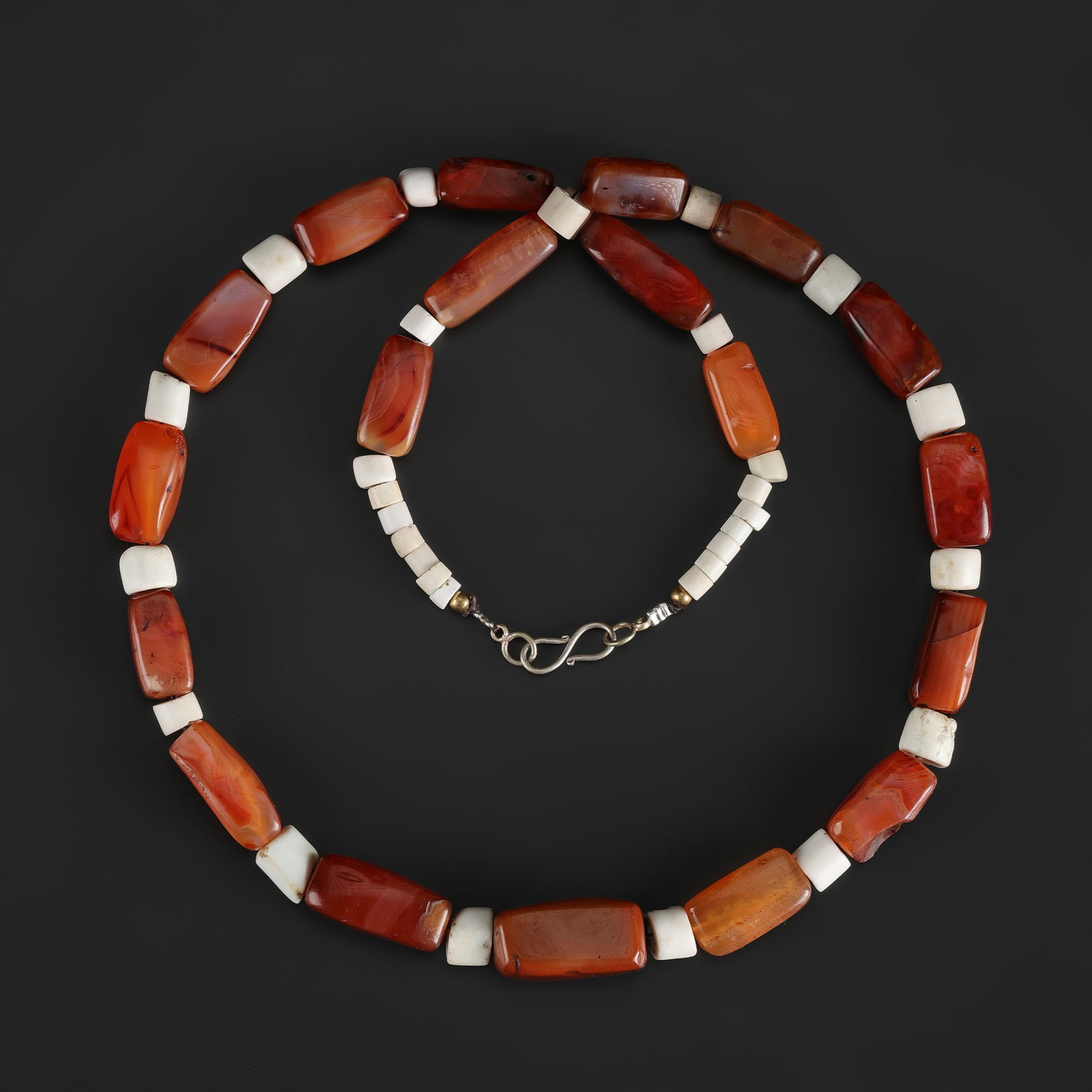 Old Mixed Carnelian and White Shell Beads Necklace (1 of 4)