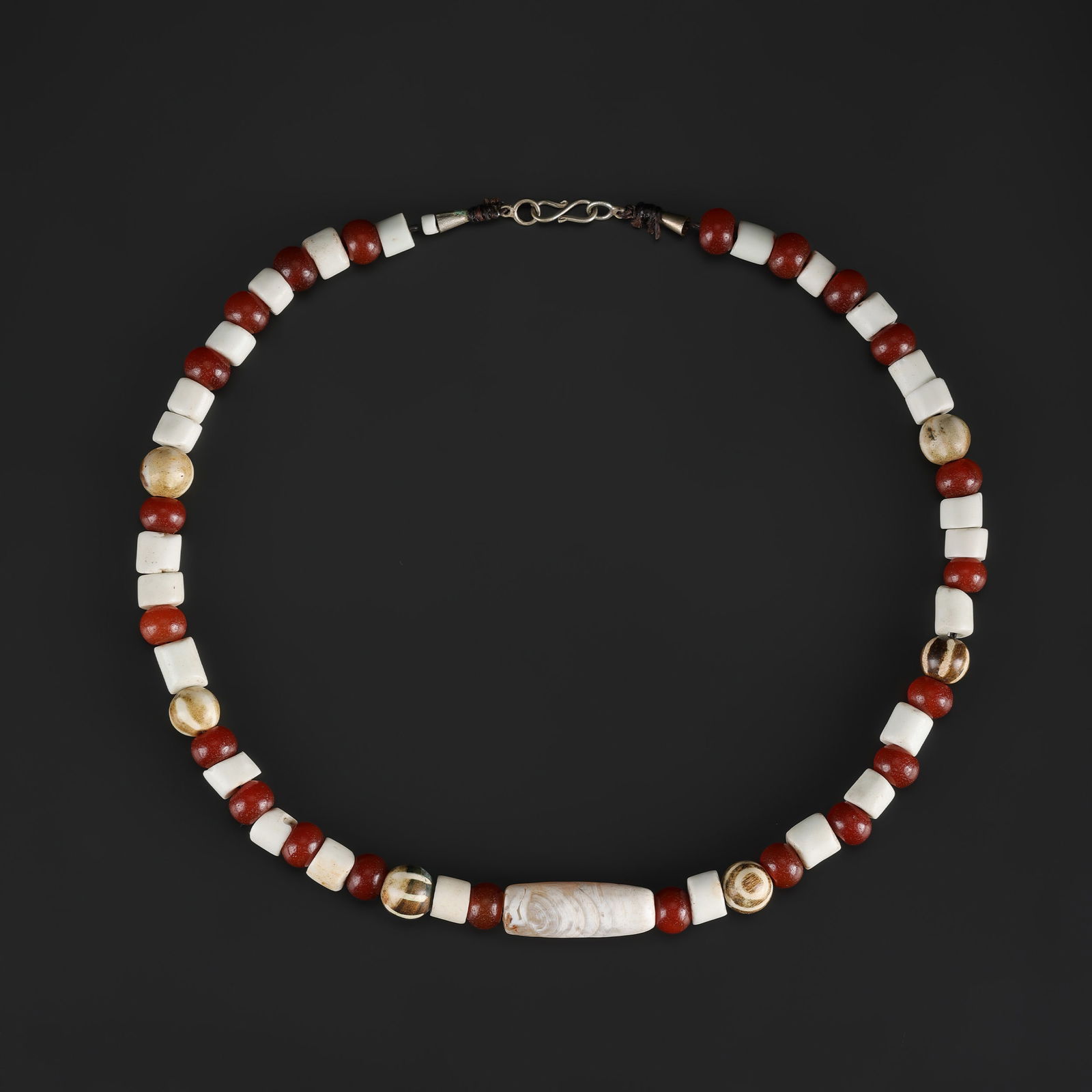 Old Mixed Carnelian and White Shell Beads Necklace (1 of 4)