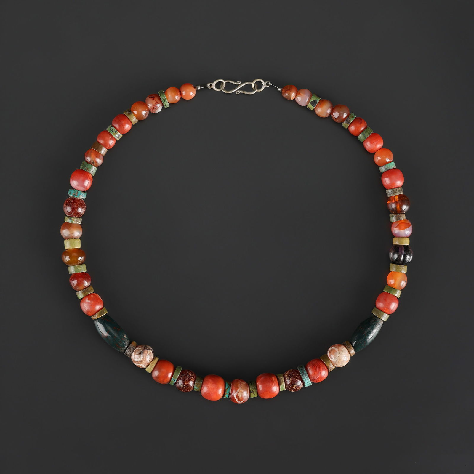 Old Mixed Carnelian and Agate Beads Necklace (1 of 4)