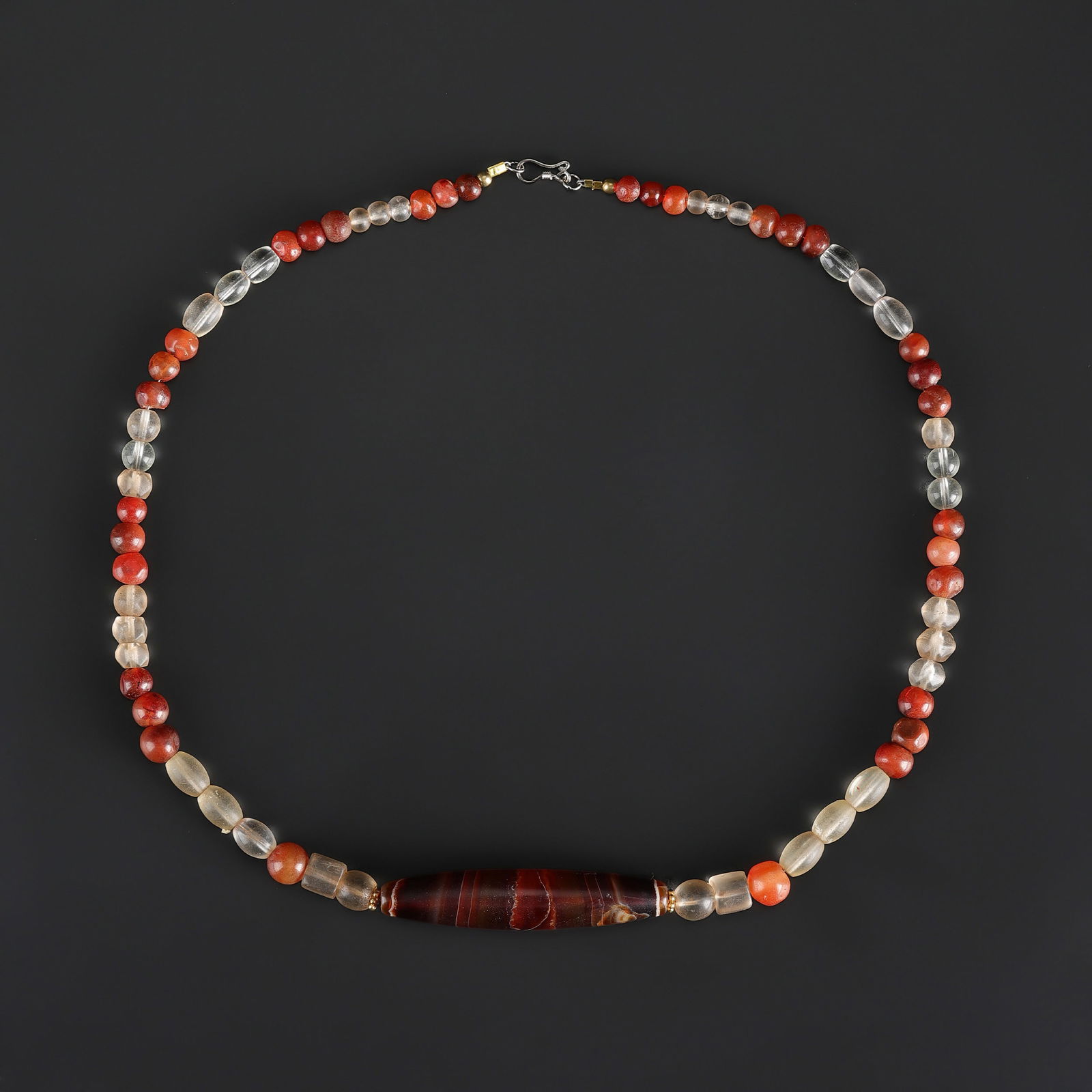 Old Mixed Banded Agate, Carnelian and Crystal Beads Necklace (1 of 4)