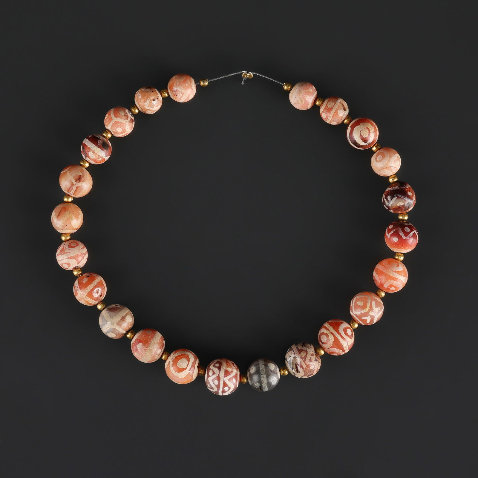 Rare collection Antique Tibetan Central Asian Etched Agate Beads: Rare collection Antique Tibetan Central Asian Etched Agate Beads Length: 12in Total Weight: 45gram