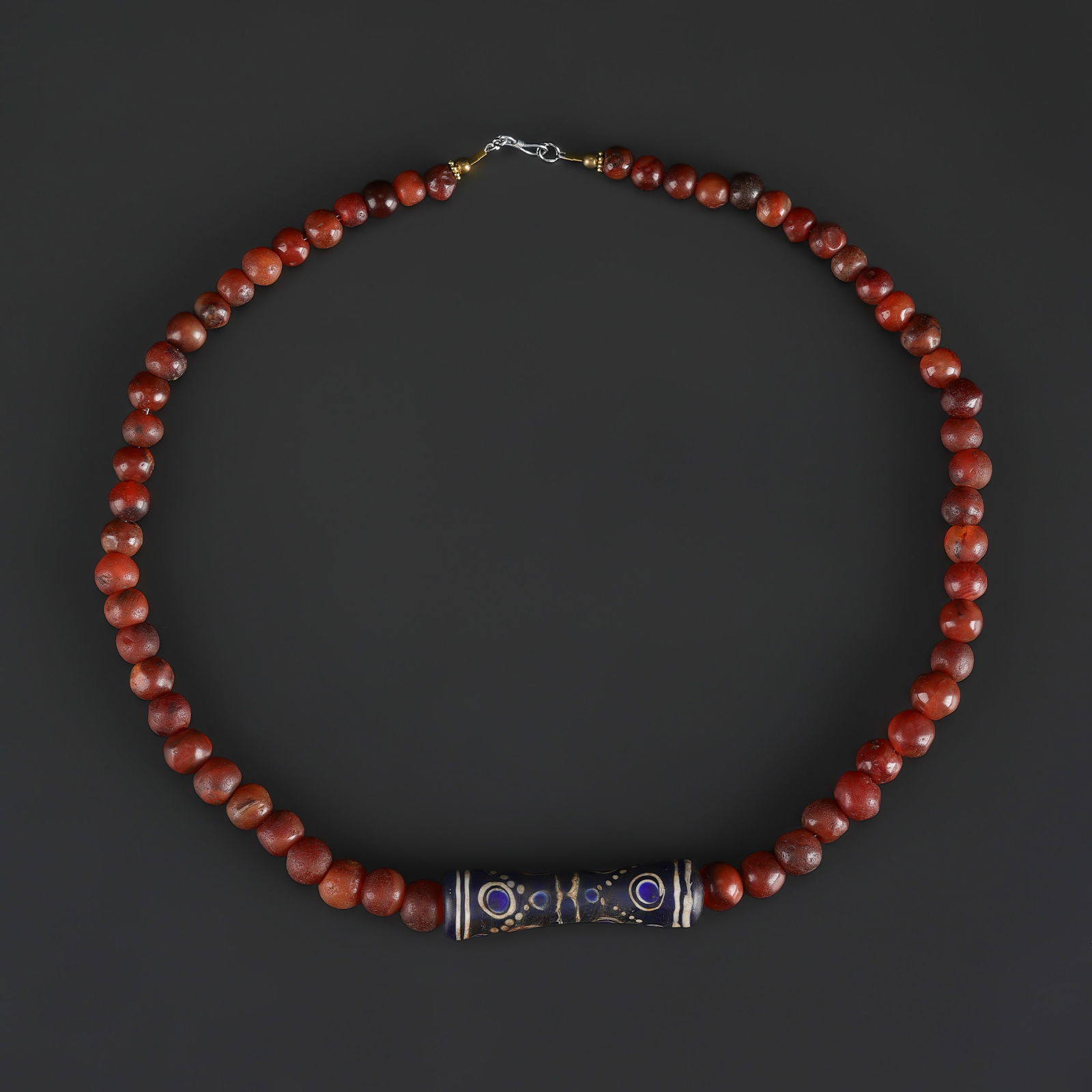 Chinese Glass Bead Pendant with Carnelian Beads Necklace (1 of 4)