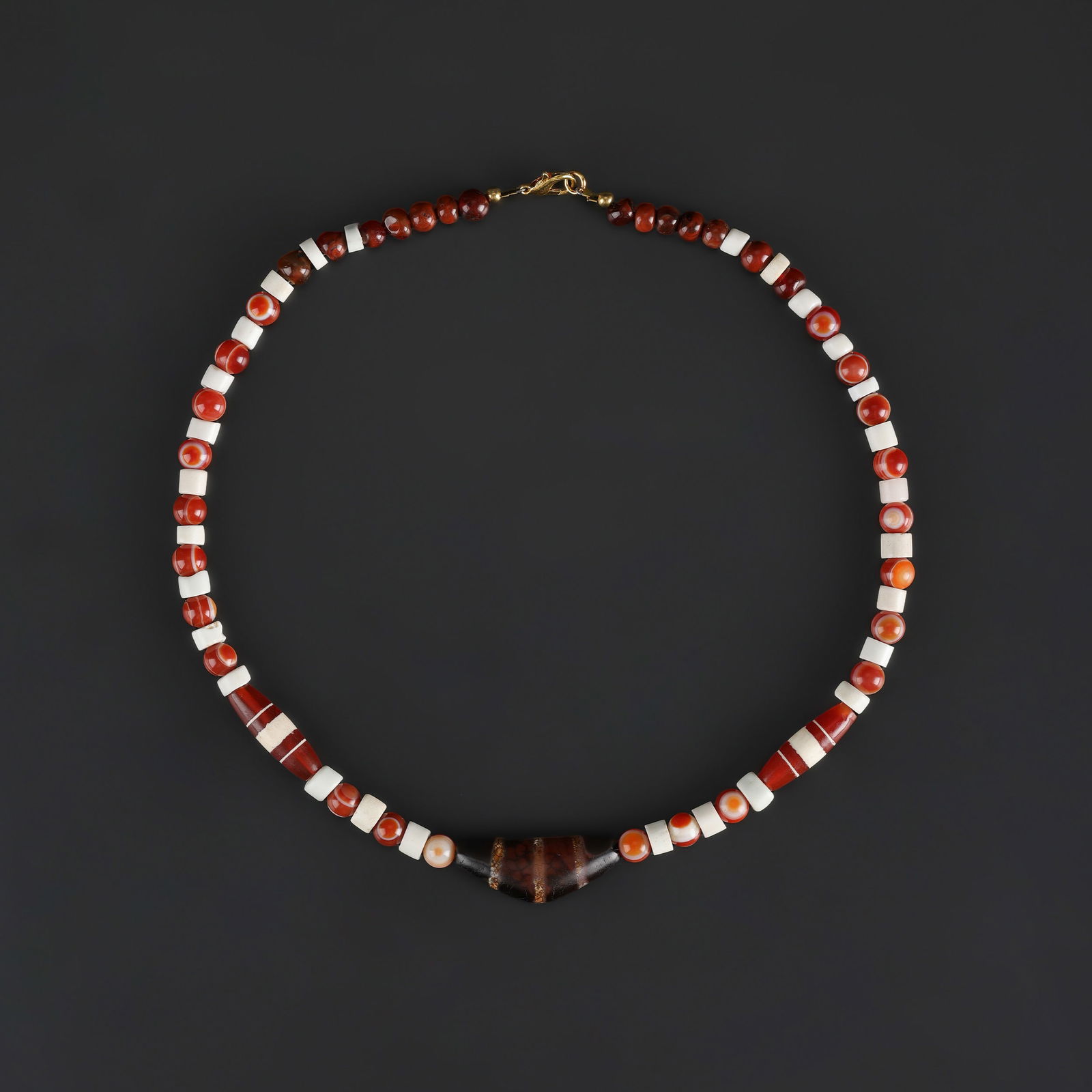 Old Mixed Agate and Carnelian Beads Necklace (1 of 4)