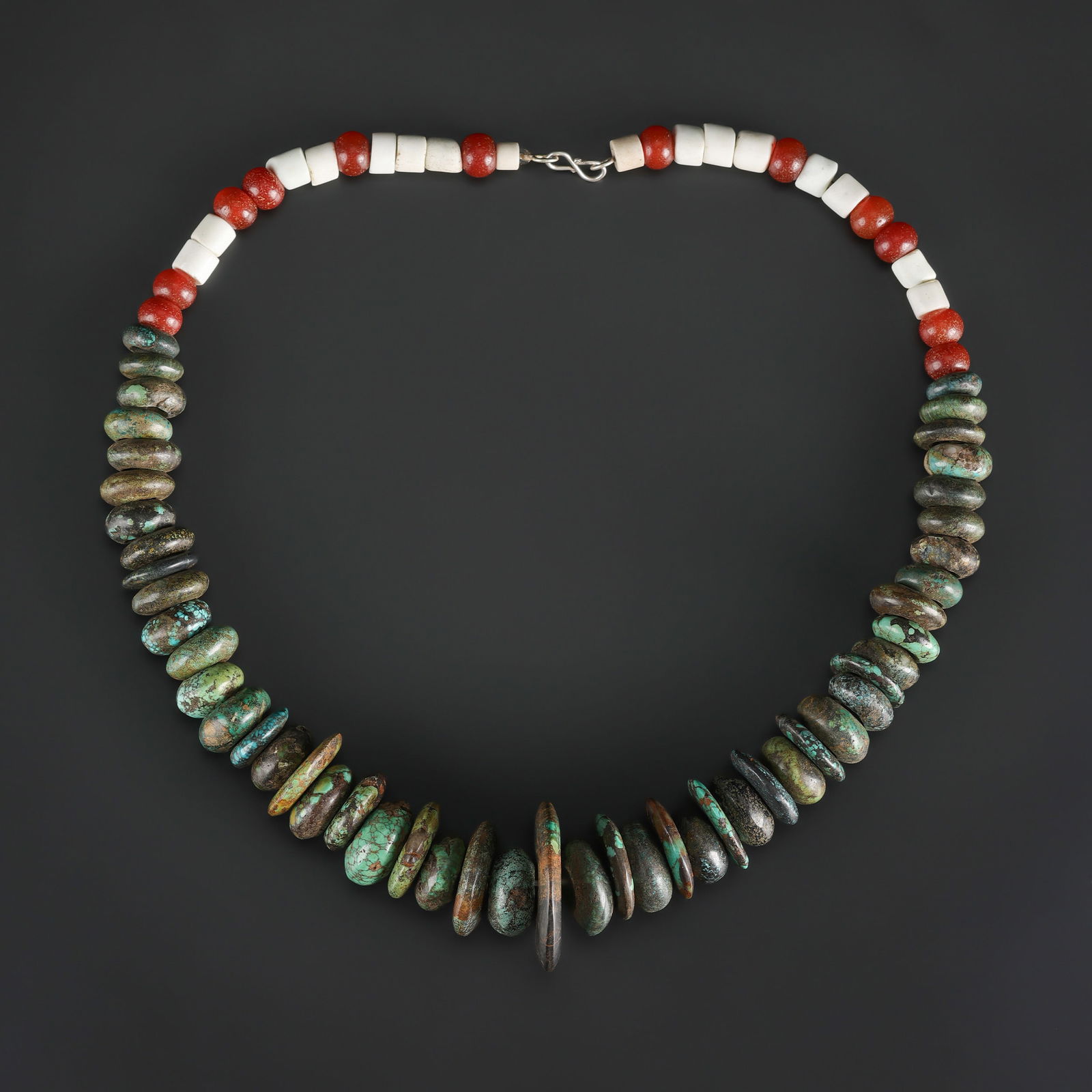 Old Mixed Turquoise, Carnelian and White Shell Beads Necklace: Old Mixed Turquoise, Carnelian and White Shell Beads Necklace Length: 28in Total Weight: 395gram