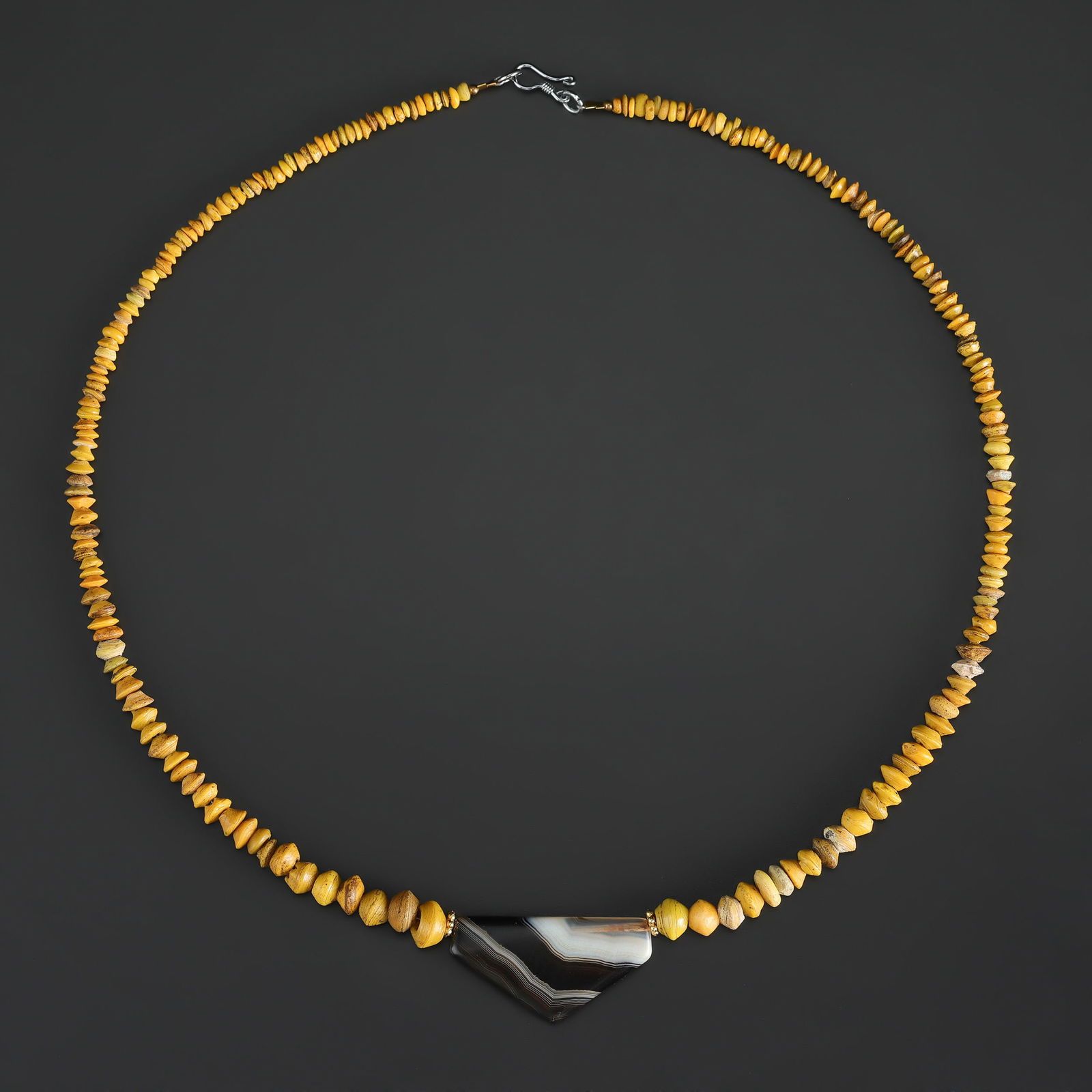 Old Mixed Chinese Glass Bead with Banded Agate Bead Pendant (1 of 4)