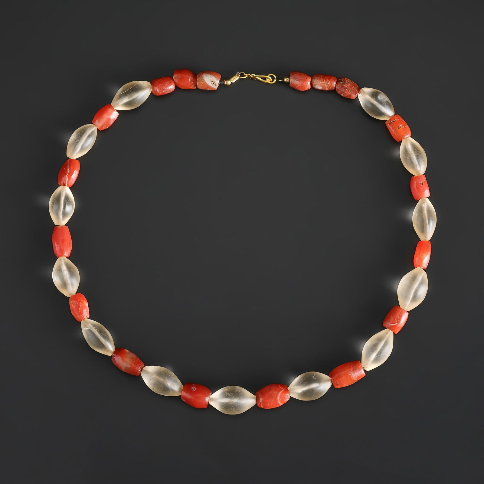 Antique Necklace composed of Carnelian and Quartz Crystals Beads (1 of 4)