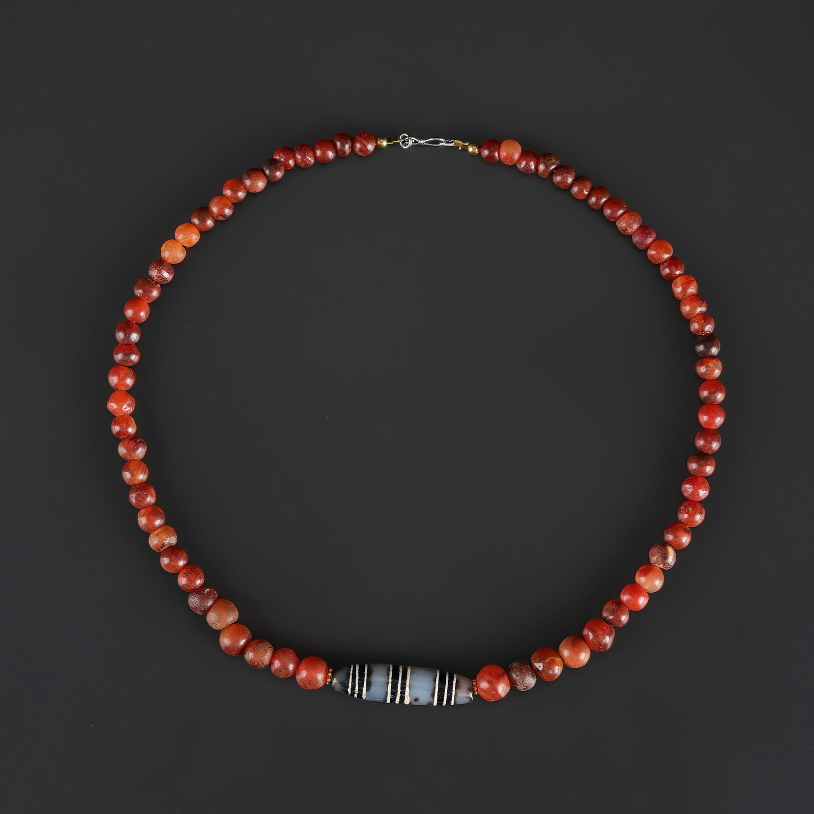 Ancient Old Dzi Agate Beads with Carnelian Beads Necklace (1 of 4)