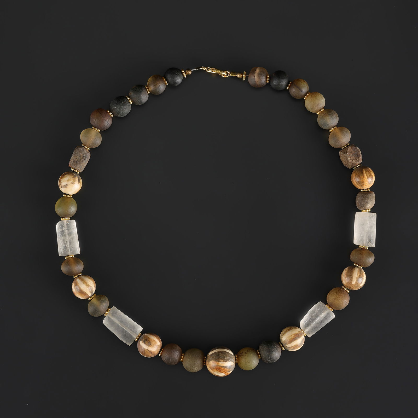 Old Ancient Mixed Crystal Jade and Pumtek Beads Necklace (1 of 4)