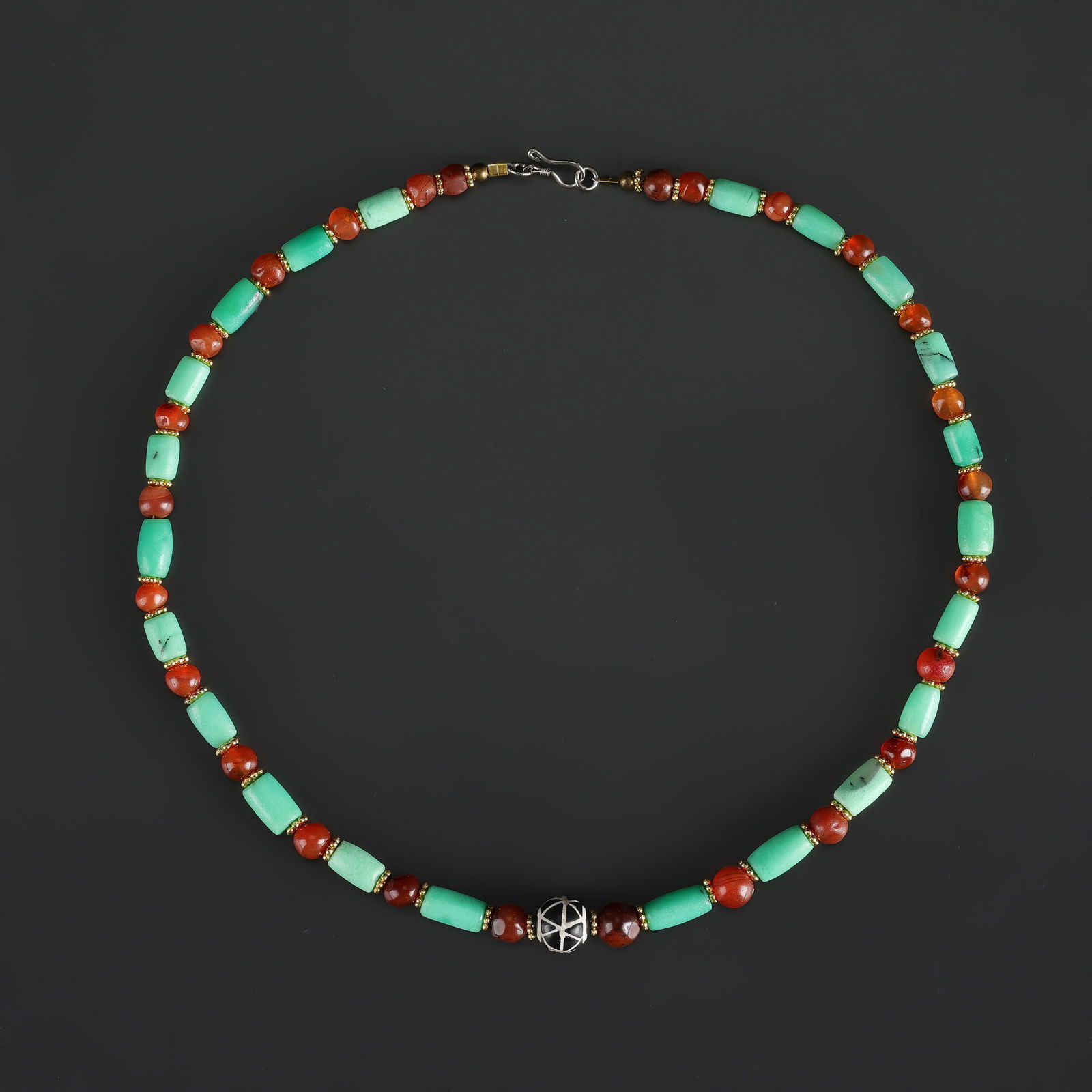 Old Ancient Mixed amazonite and Pyu Carnelian Beads Necklace: Old Ancient Mixed amazonite and Pyu Carnelian Beads Necklace Length: 20in Total Weight: 39gram