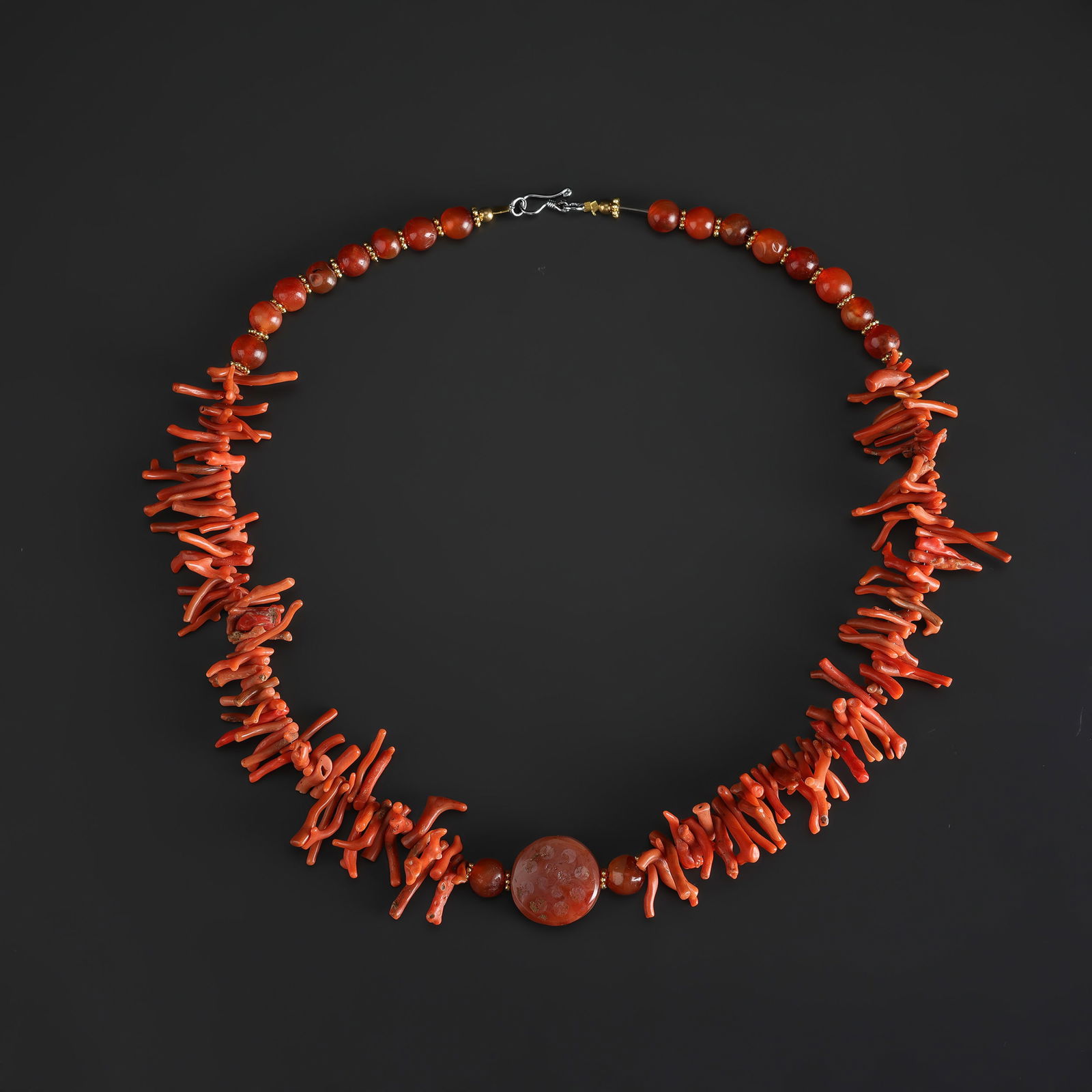 Stunning Vintage Natural Deep Red Coral Branch Coral with Agate Beads Necklace (1 of 4)