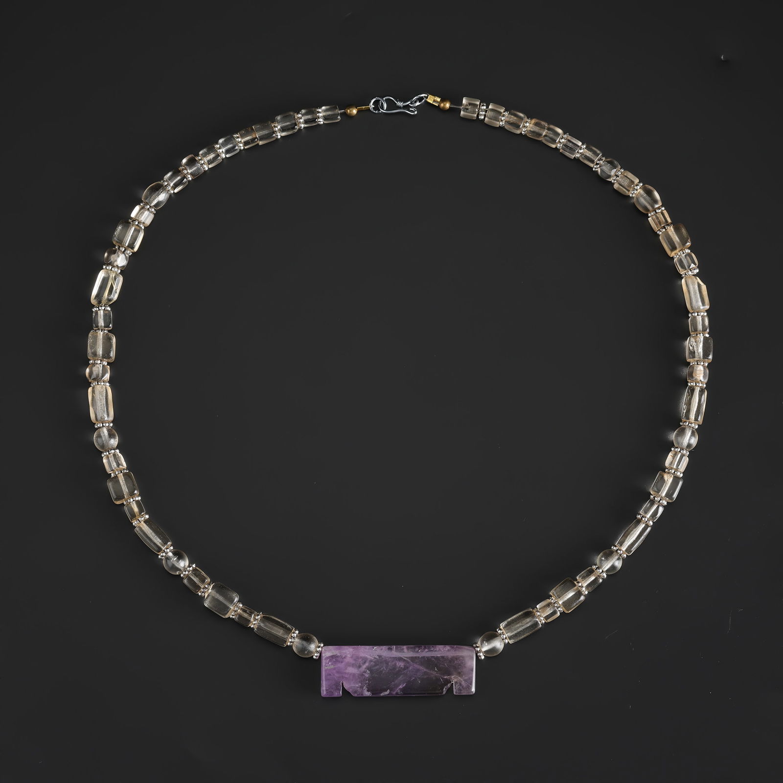 Old Mixed Ancient Quartz Crystal Beads with Amethyst Bead Pendant Necklace (1 of 4)