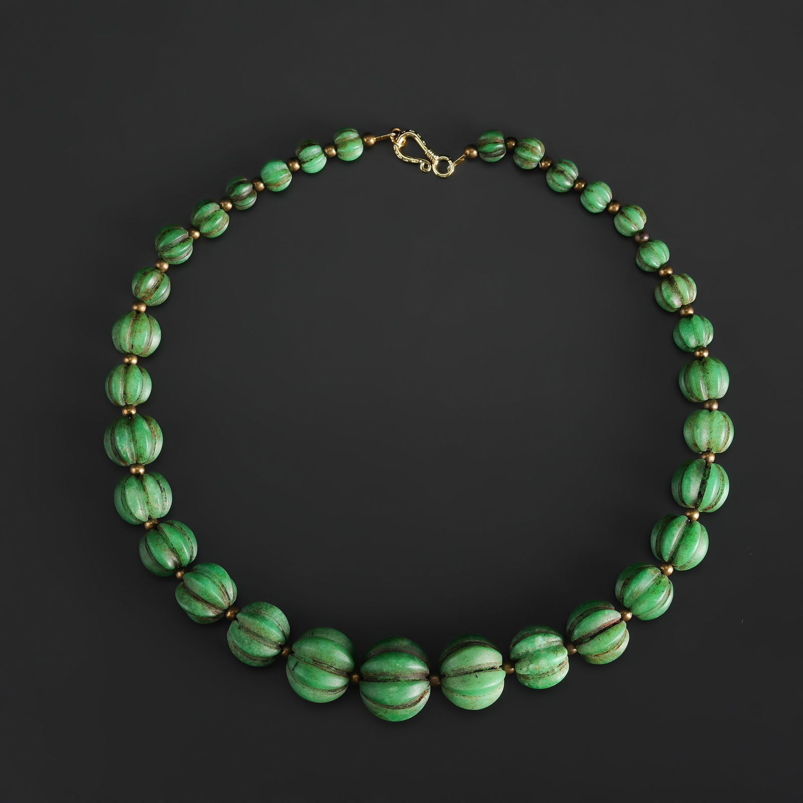 Old Melon Shape Agate Beads Necklace (1 of 4)