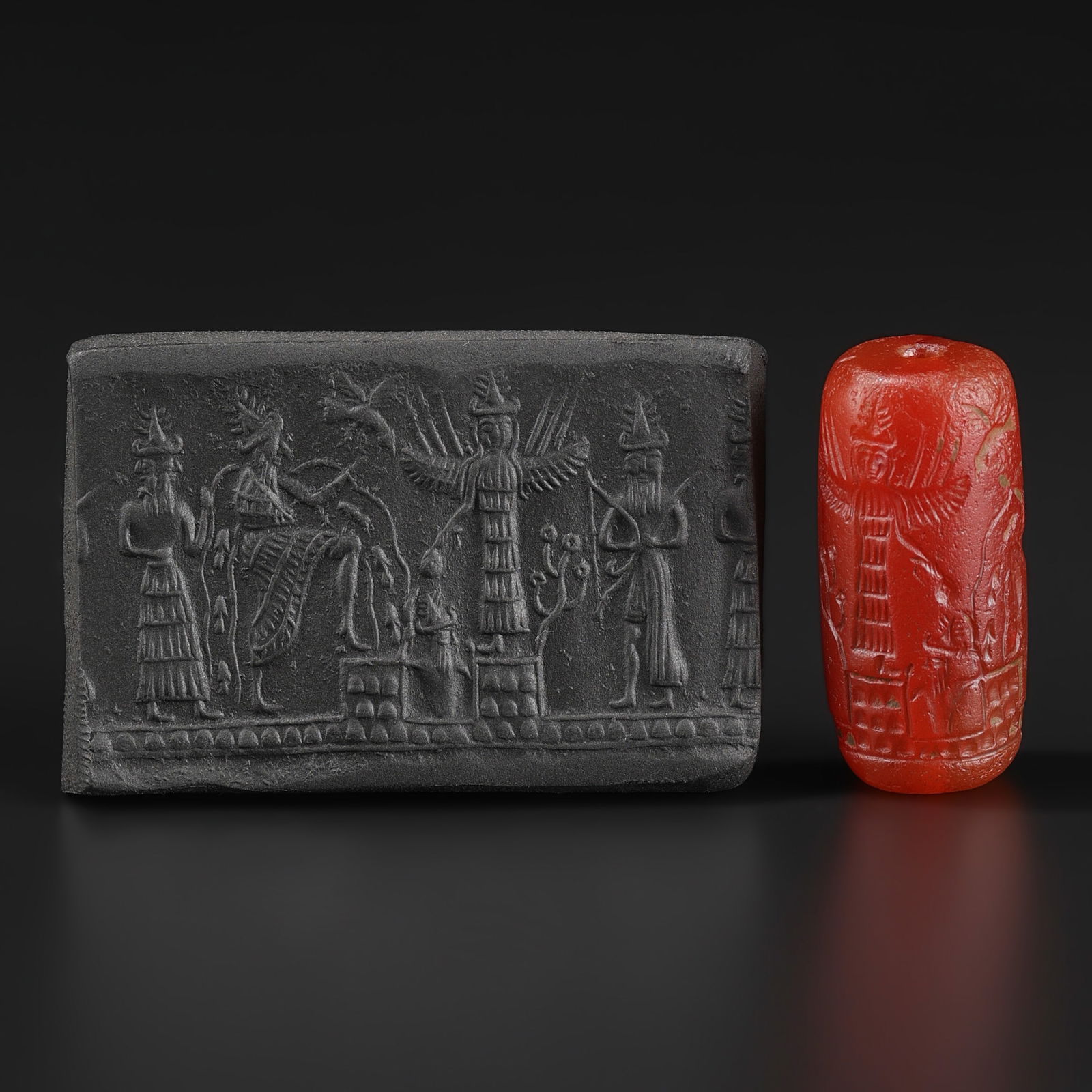 Ancient Mesopotamian Carnelian Agate Cylinder Seal Bead: Ancient Mesopotamian Carnelian Agate Cylinder Seal Bead Size Detail: 1.2 x 2.8cm Weight: 9gram