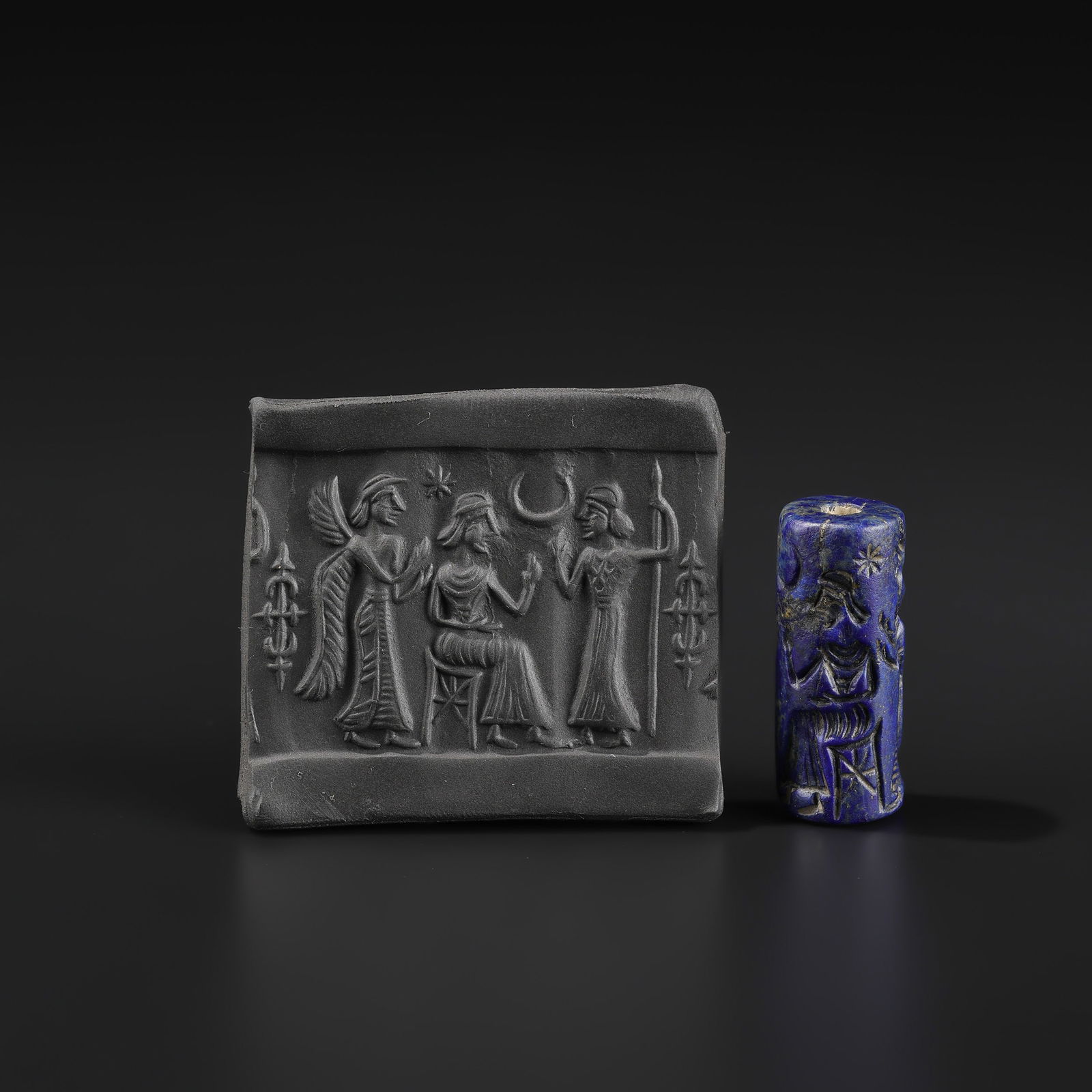 Old Ancient Lapis Stone Cylinder Seal Bead: Old Ancient Lapis Stone Cylinder Seal Bead Size Detail: 1.3 x 3.2cm Weight: 10gram