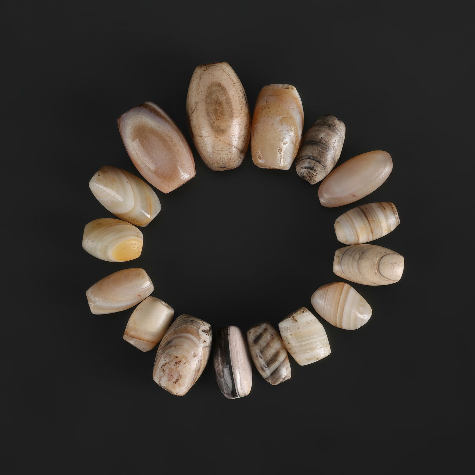 Antique Indo-Tibetan Greco Bactrian Banded Agate Beads: Antique Indo-Tibetan Greco Bactrian Banded Agate Beads Total Weight: 70gram