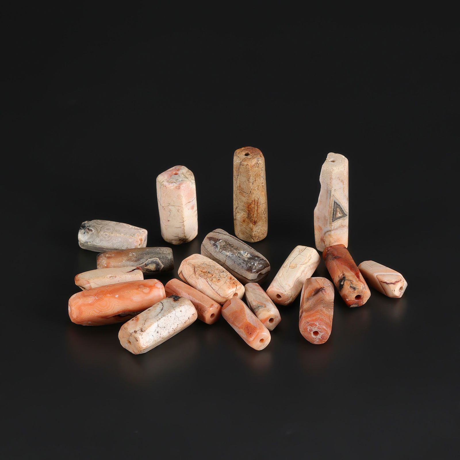 Collection of Ancient Himalayan Banded Agate Cylindrical Beads: Collection of Ancient Himalayan Banded Agate Cylindrical Beads Total Weight: 113gram