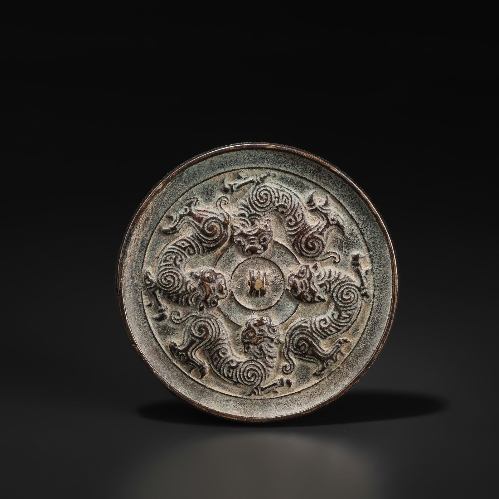 Old Ancient Chines Qing Dynasties Antiquities Dragon Bronze Engraved Mirror (1 of 4)