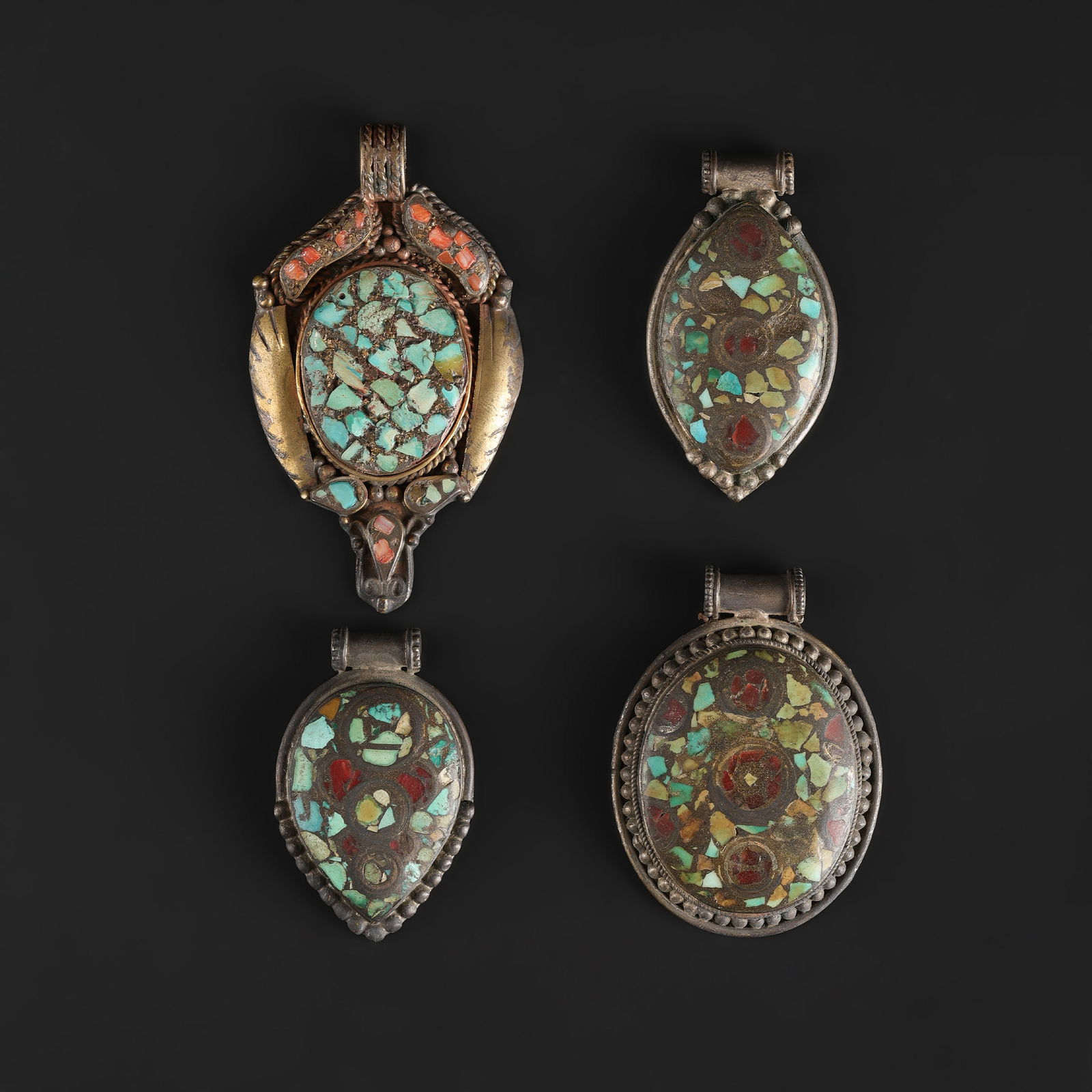 Vintage Jewelry Tibetan Nepal Ethnic Tribal Turquoise Coral Pendants Lot (1 of 4)