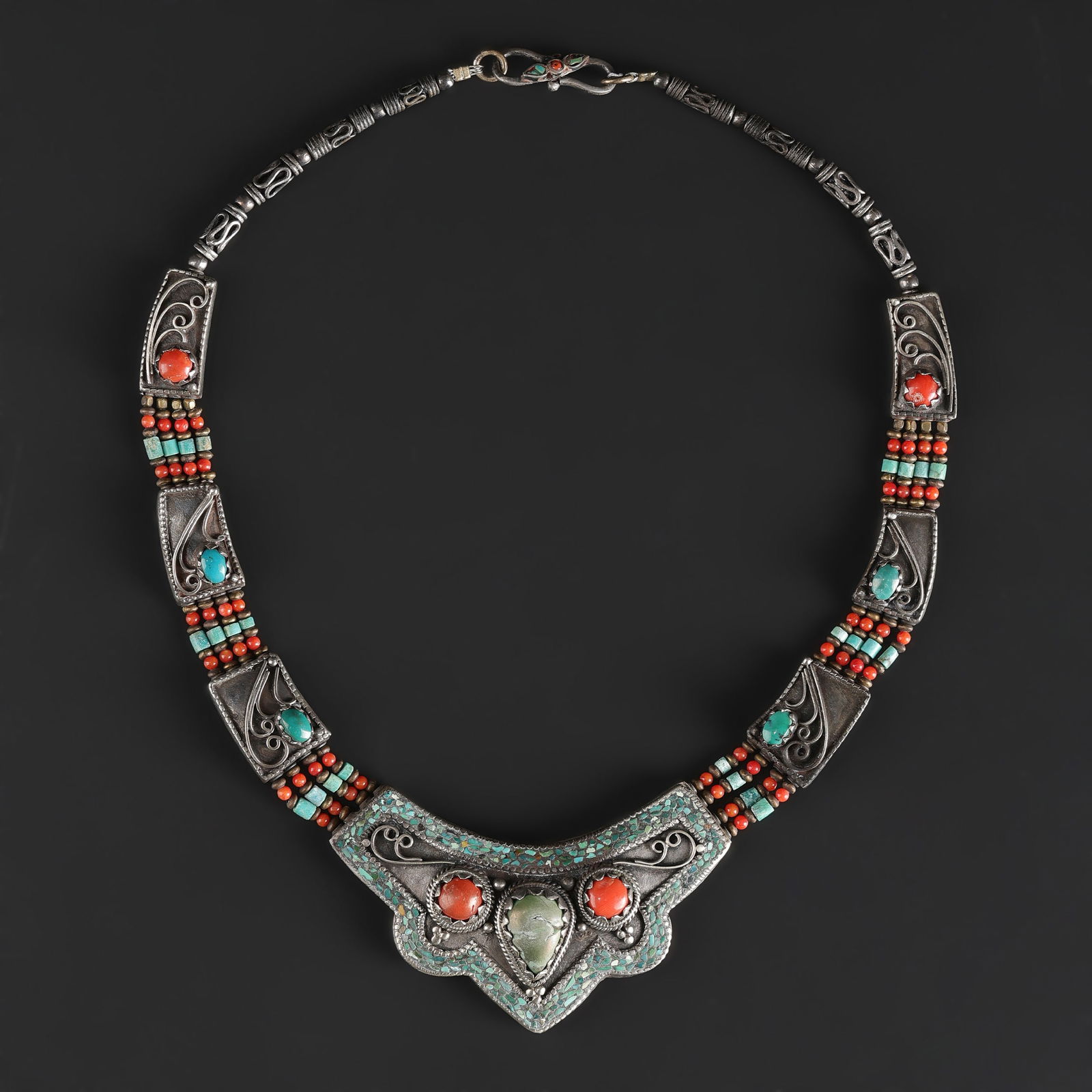 Tibetan Nepalese Vintage Silver Necklace With Natural Stones (1 of 5)