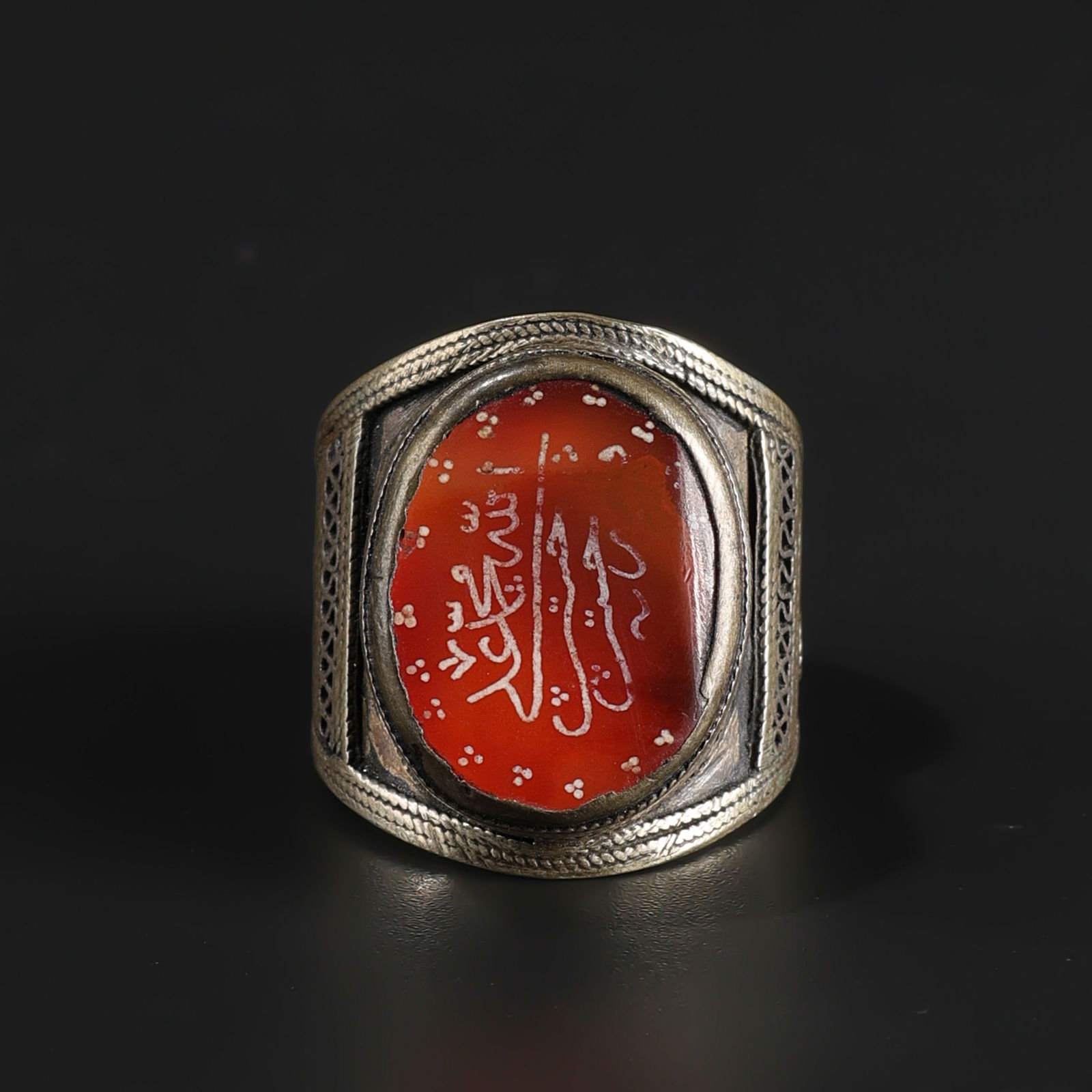 Antique Islamic Persian Silver Ring with Etched Carnelian Bead (1 of 5)