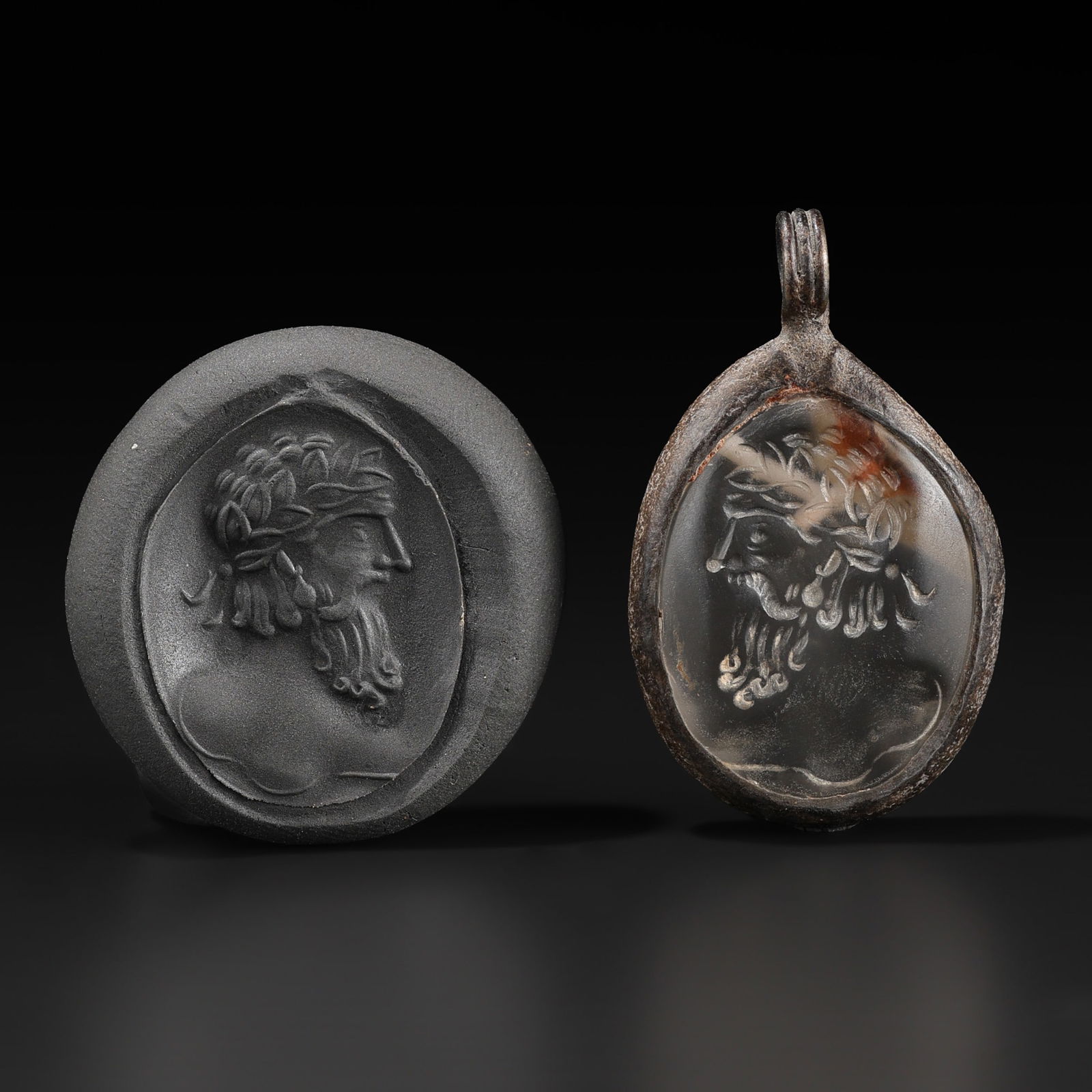 Old Ancient Jewelry Crystal Head Figure Carved Intaglio Pendant Sasanian Empire (1 of 5)
