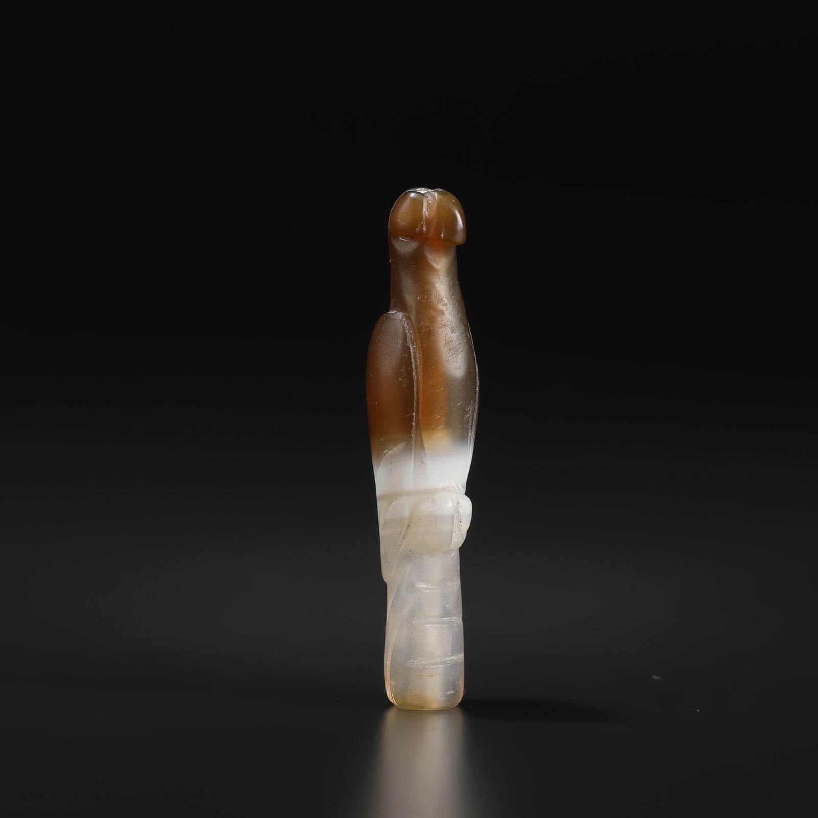 Vintage Bird Figure Carved In Banded Agate As Necklace Bead Pendant Late 19 C. (1 of 5)