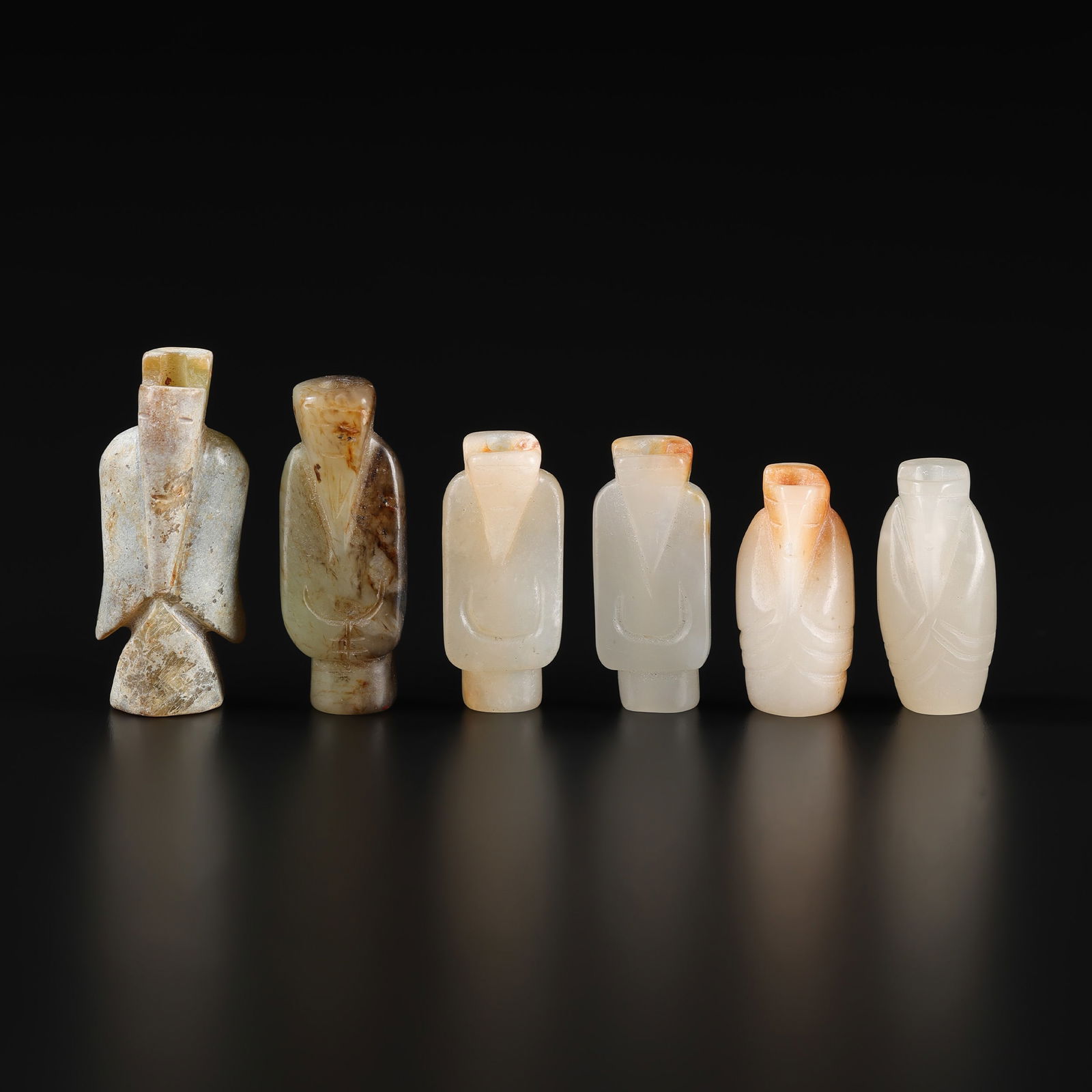 Six White Jade and Celadon Jade Figure Beads, Ming - Qing Dynasty (1 of 5)