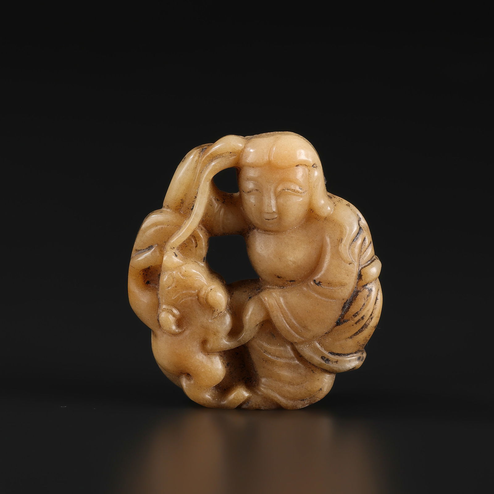 Old Chinese Hetian Nephrite Jade Carving Figure Pendant (1 of 5)